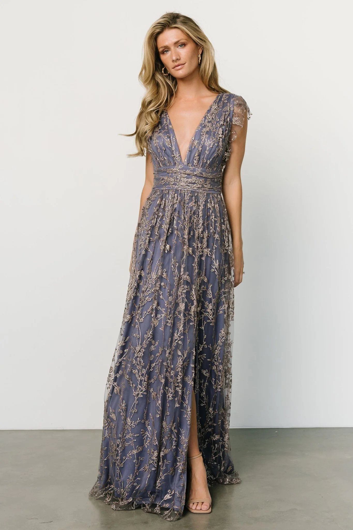 Arlene Shimmer Gown | Blue + Gold - Jamouz