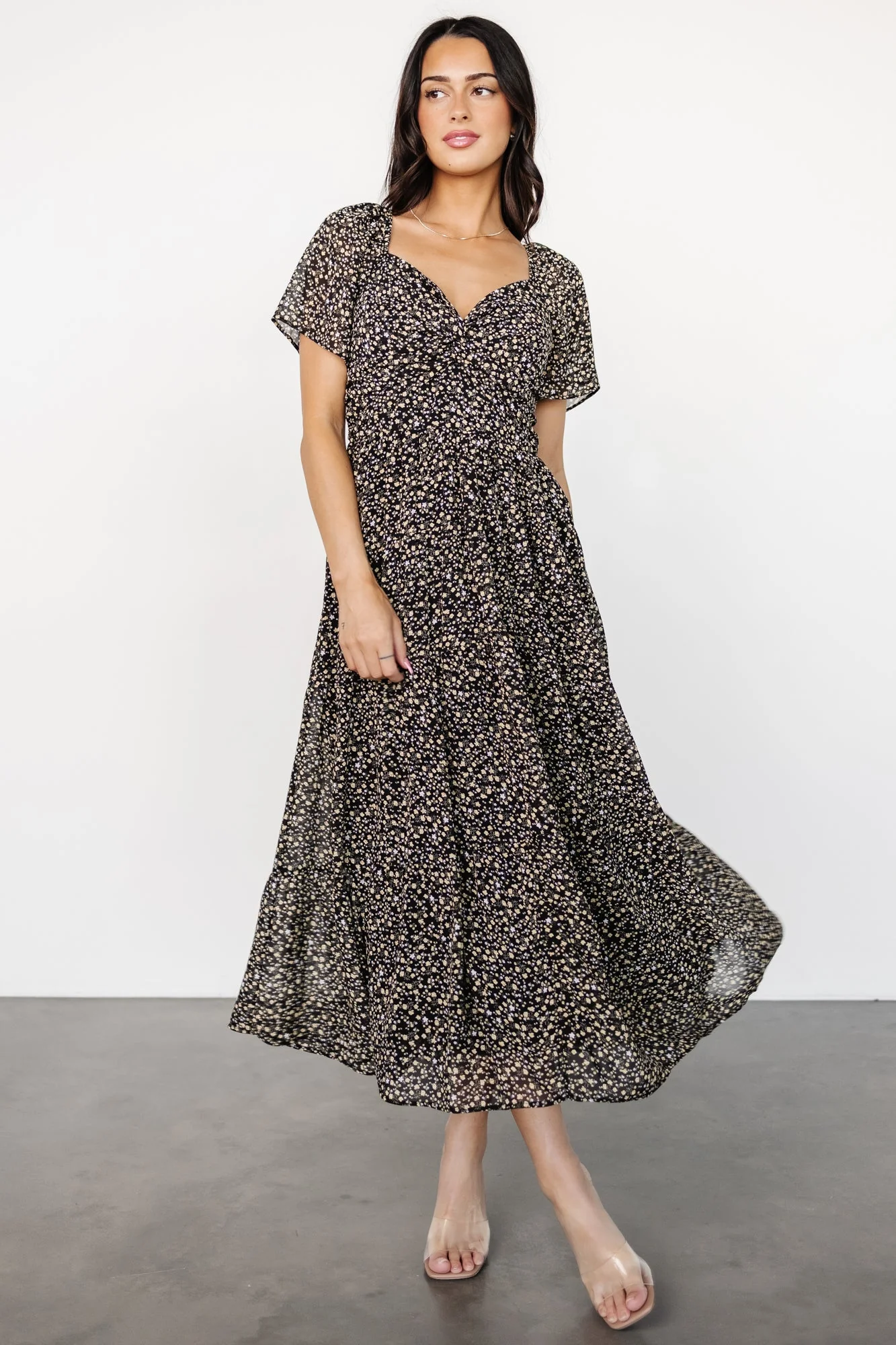 Emiliana Dress | Black + Gold Floral - Jamouz