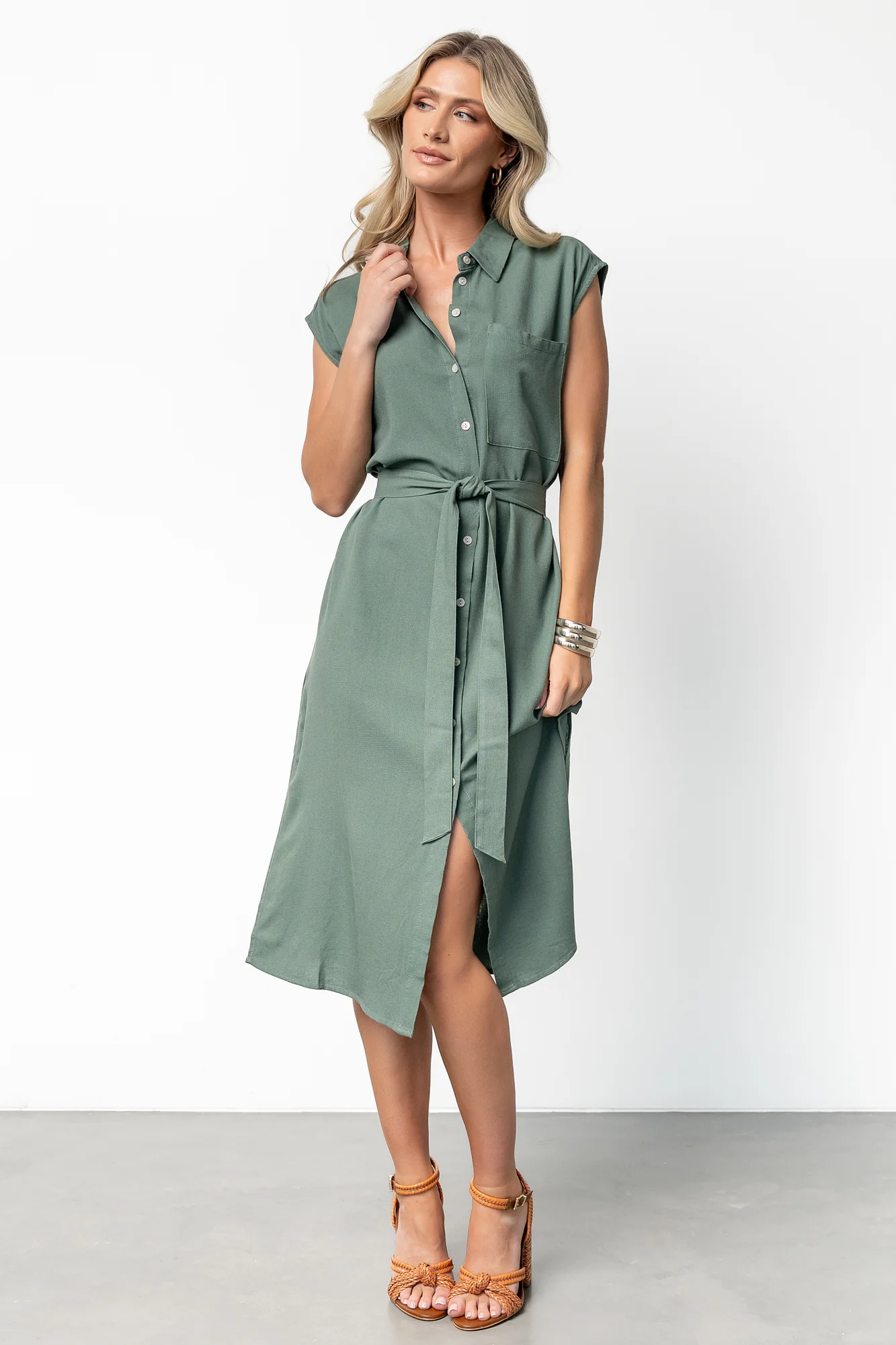 Toledo Button Up Midi Dress | Green - Jamouz