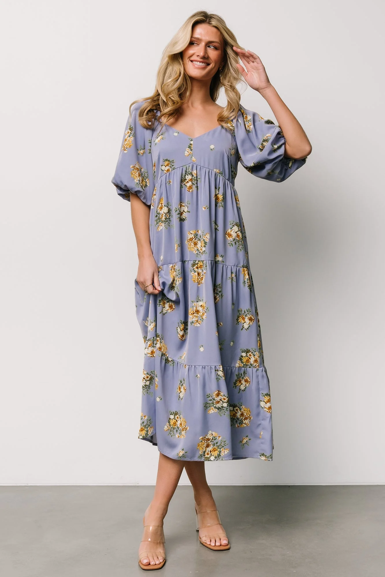 Judith Dress | Blue + Golden Floral - Jamouz