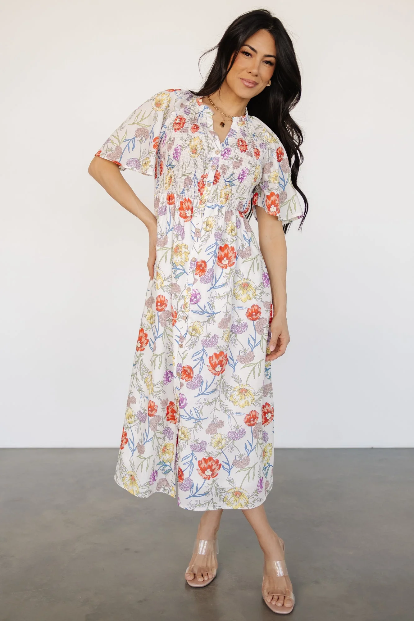 Botega Midi Dress | Ivory Multi Floral - Jamouz
