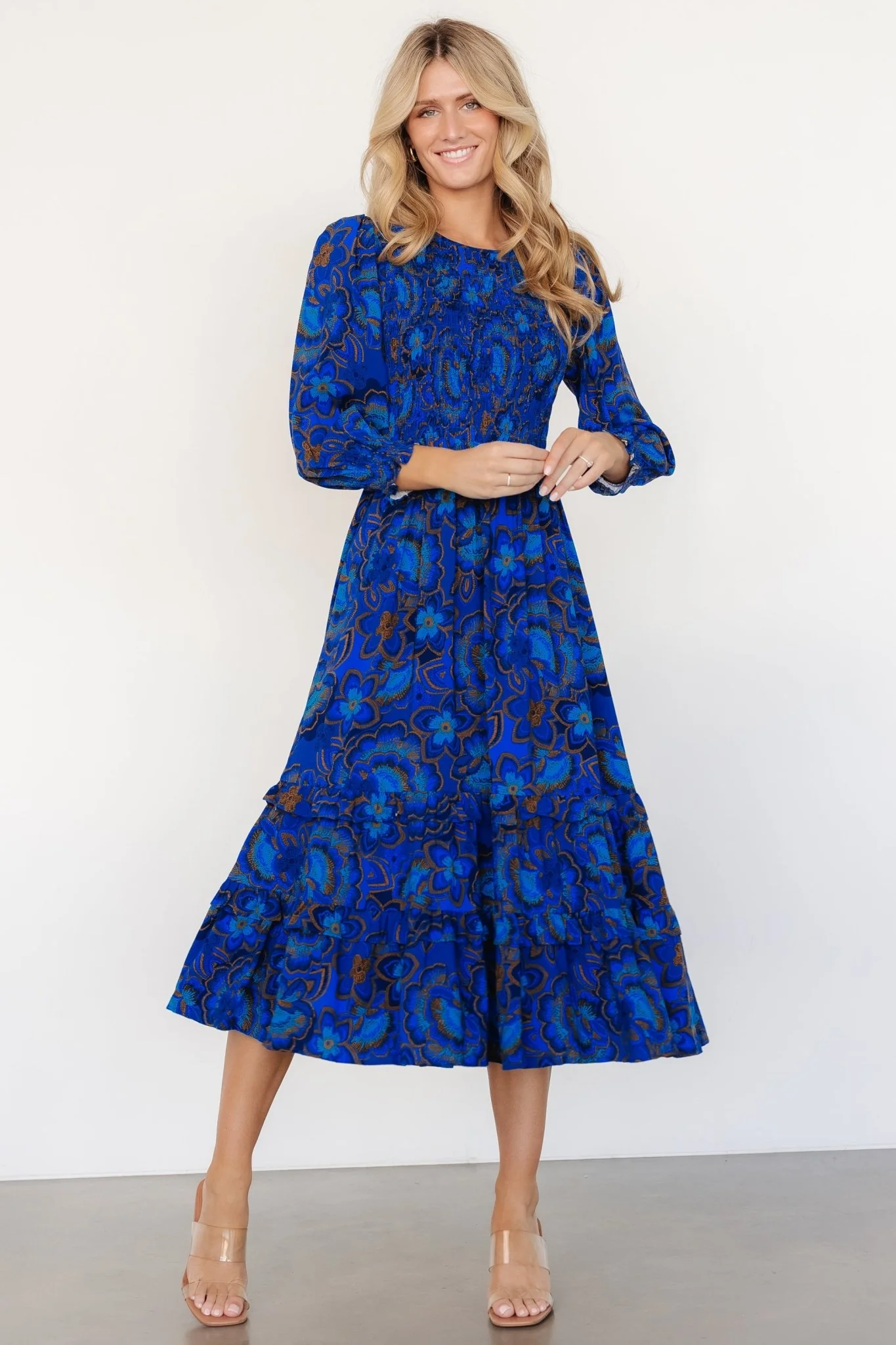 Andersen Smocked Midi Dress | Cobalt Floral - Jamouz