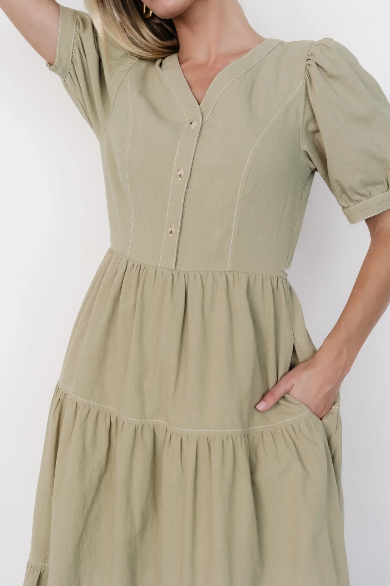 Shelby Button Top Dress | Sage Green - Jamouz