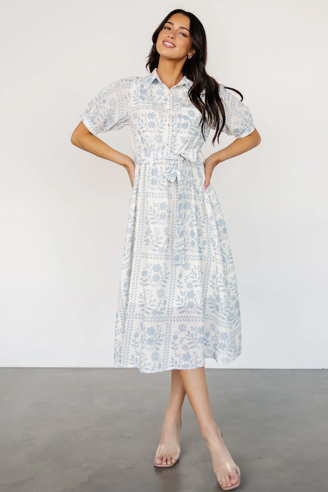 Jamila Midi Dress | Light Blue Floral - Jamouz