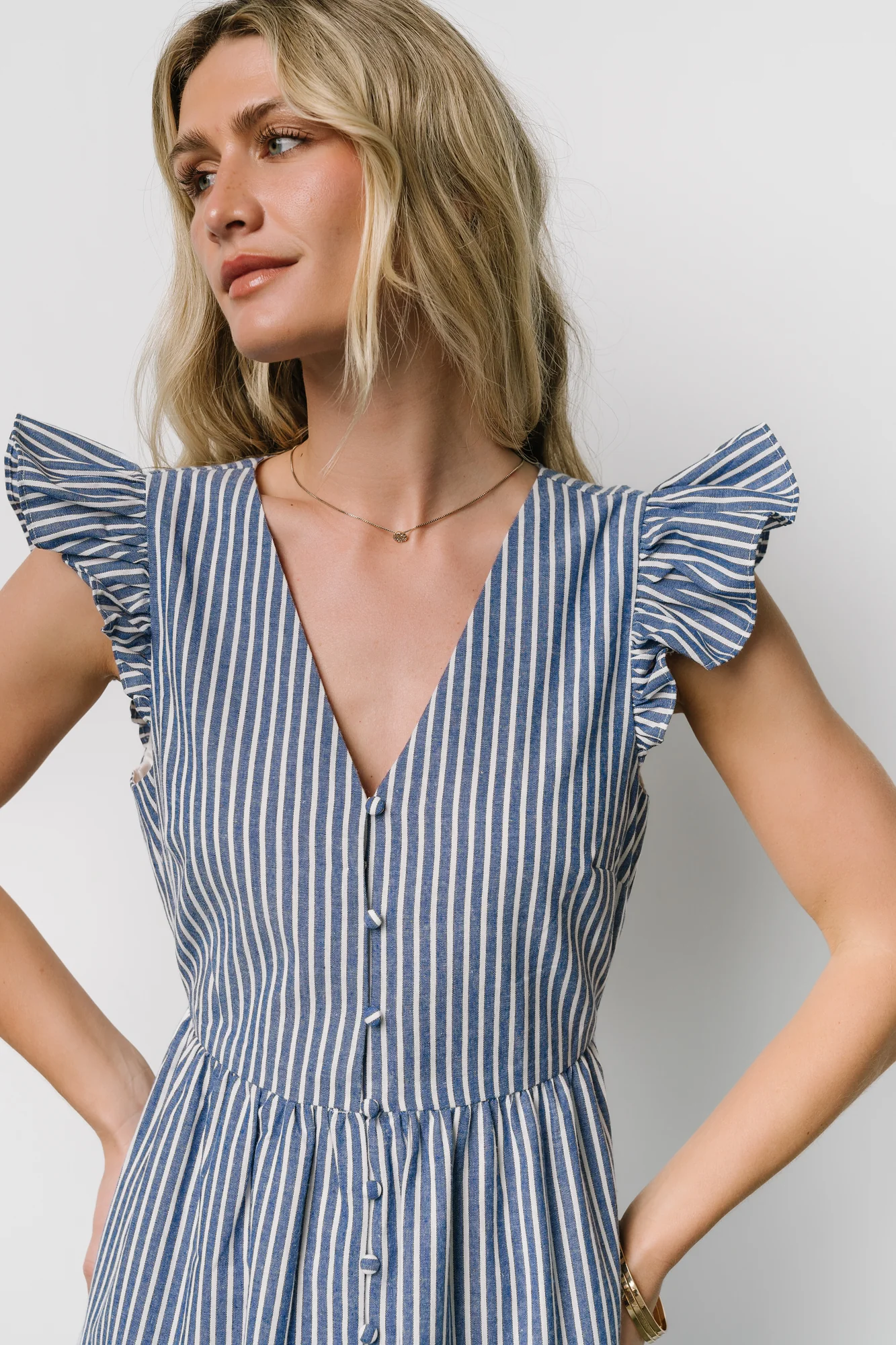 Hettie Button Maxi Dress | Blue Stripe - Jamouz