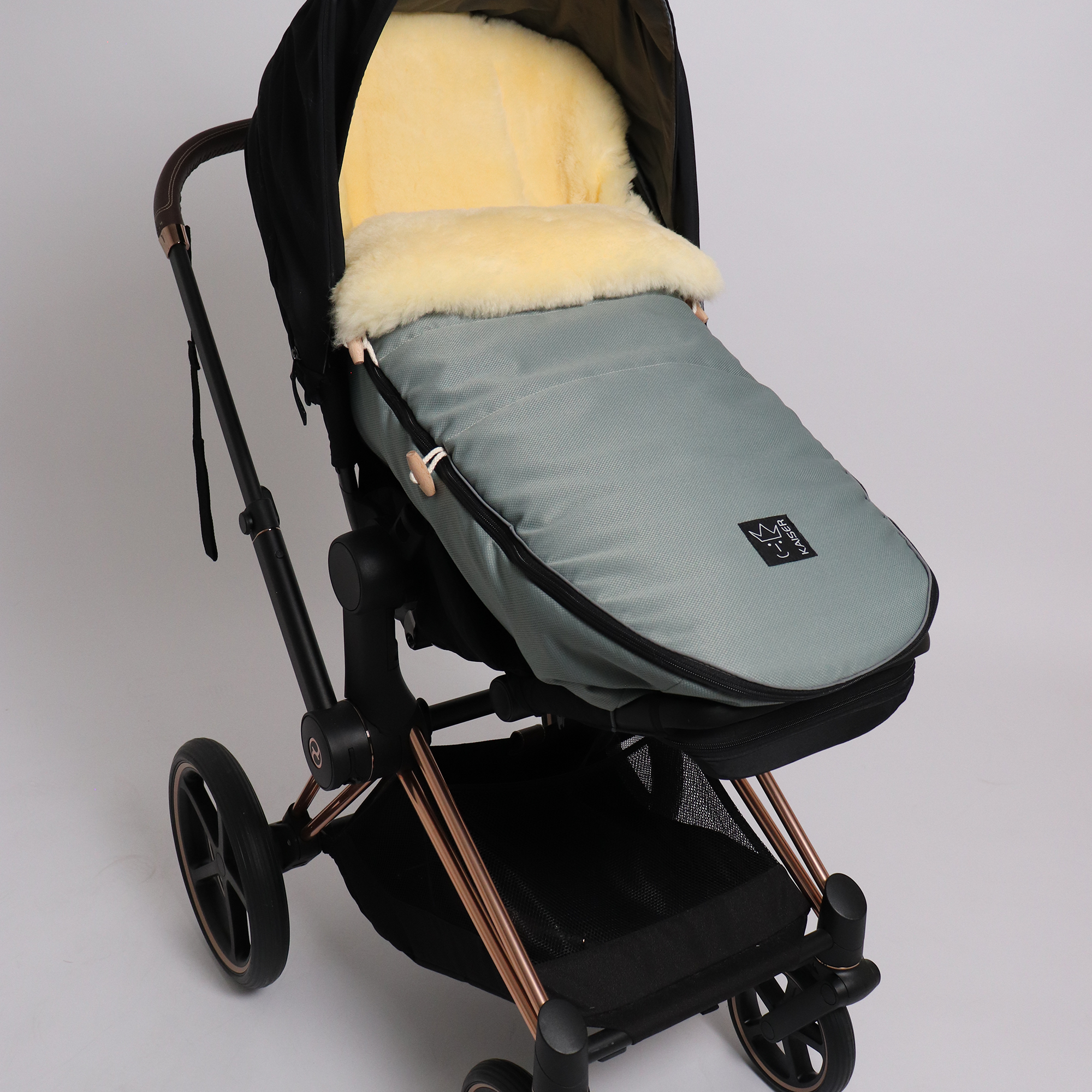 Lammfell Fußsack LOVE THE NATURE Slit Green - Jamouz