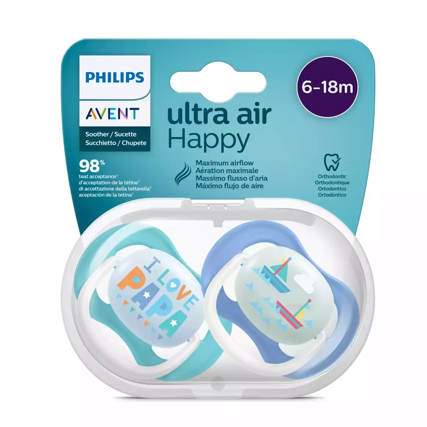 Beruhigungssauger Ultra Air 6-18 Monate Happy Boy - Papa Boat SCF080/03 - Jamouz