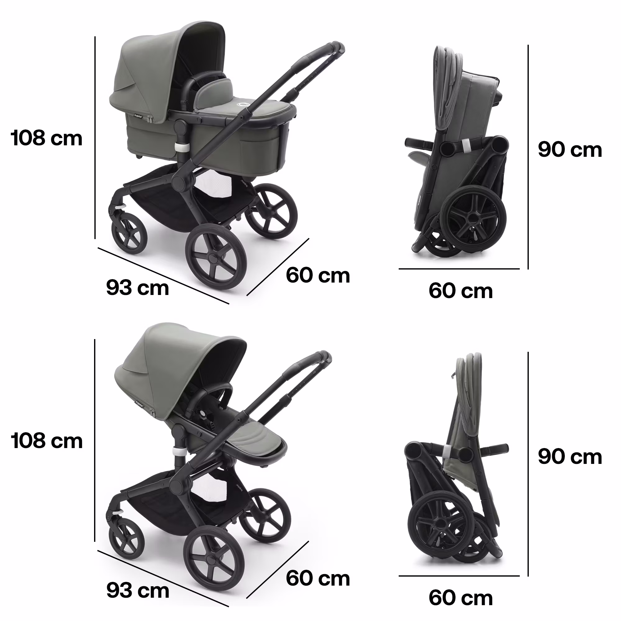 Fox 5 2-in-1 Komfort-Kinderwagen Schwarz/Forest Green - Jamouz