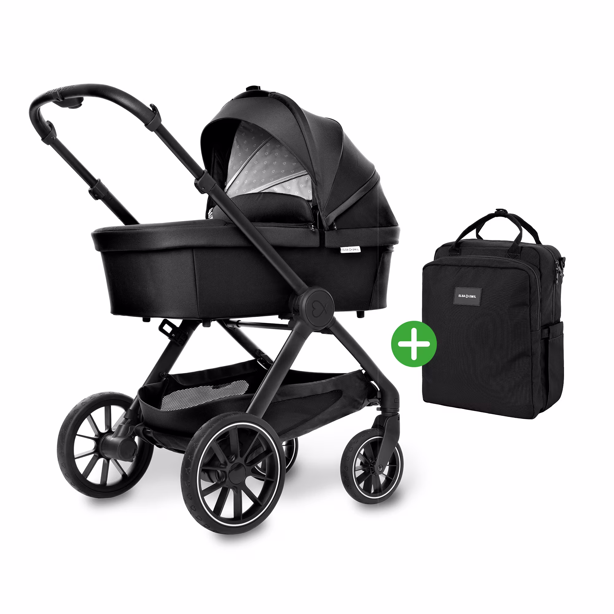 Set ELSA & EMIL Kinderwagen Elefantengrau mit Henkel-Rucksack - Jamouz