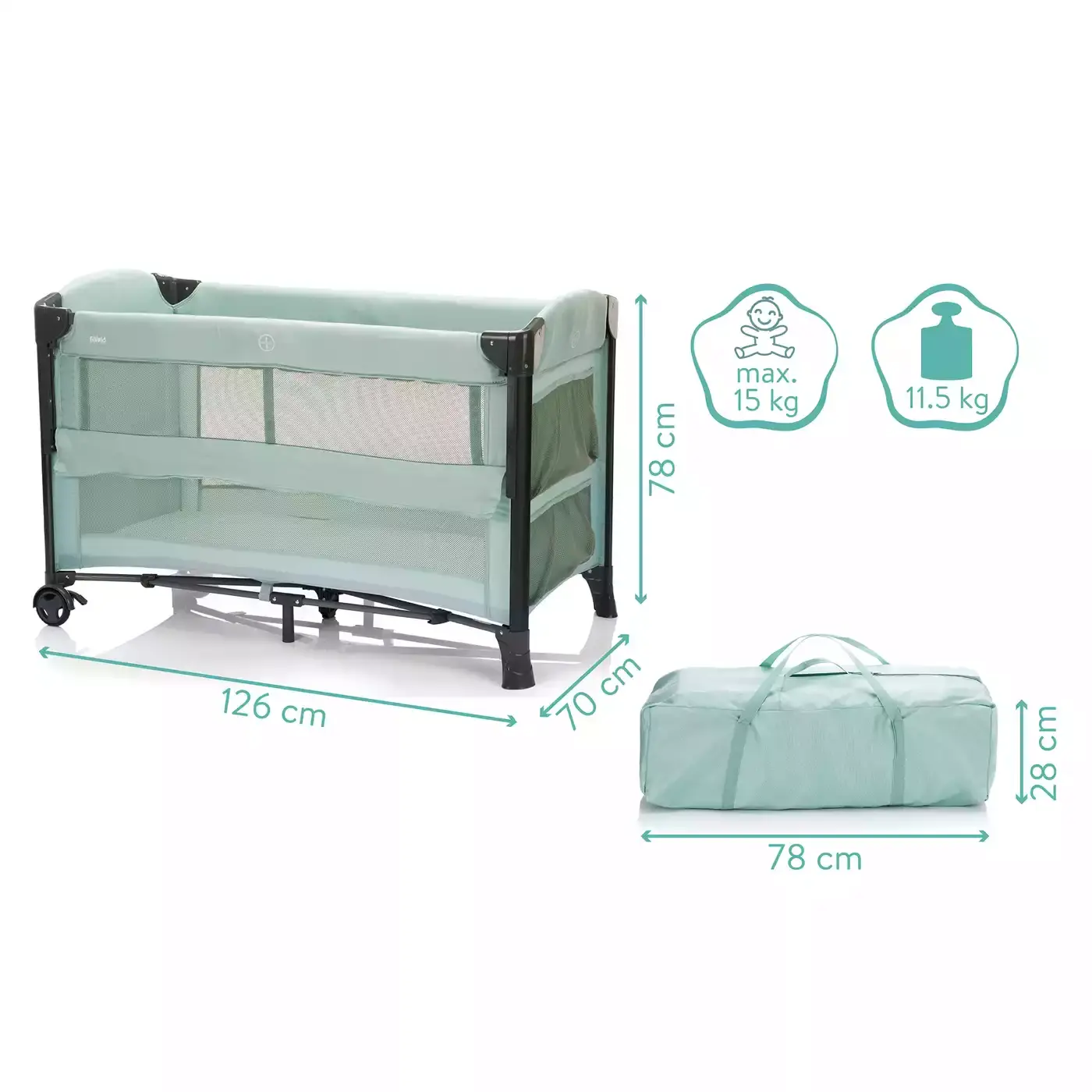 Beistellbett Zürich Mint - Jamouz