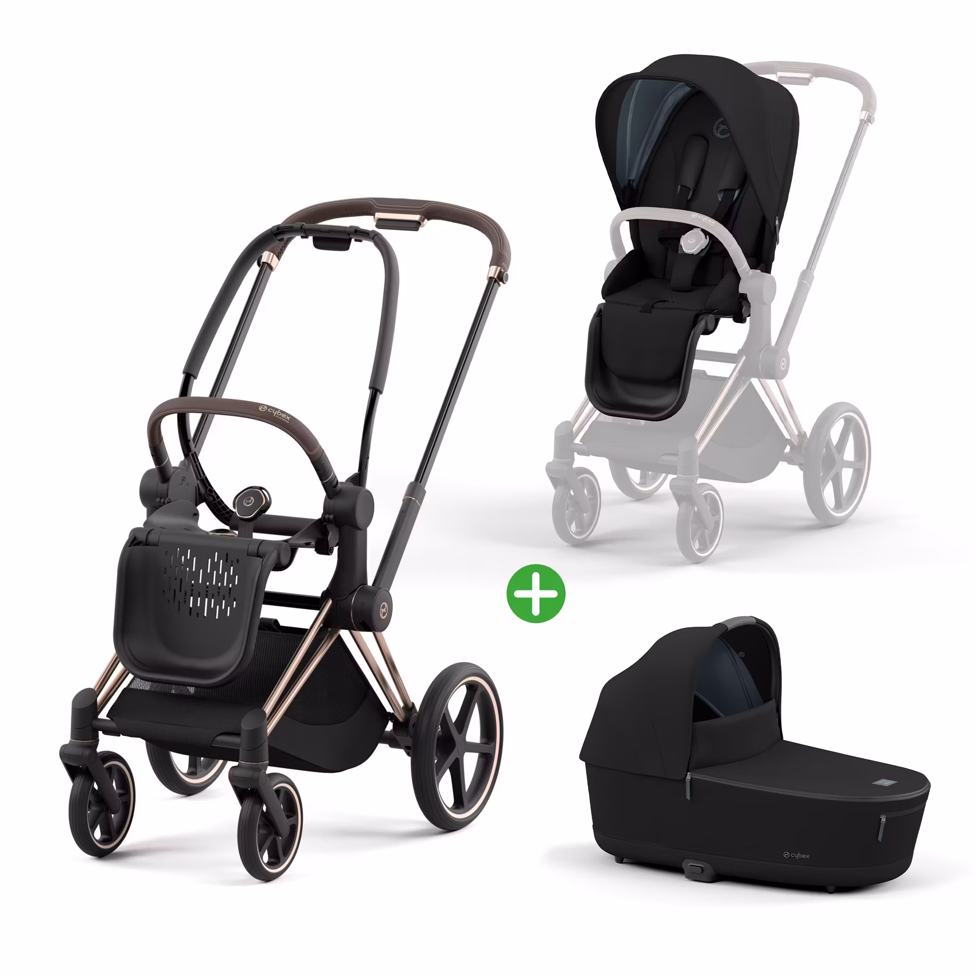 Set Priam Rahmen Chrome Brown mit Sitzpaket Plus und Wanne Lux Plus Midnight Blue - Jamouz