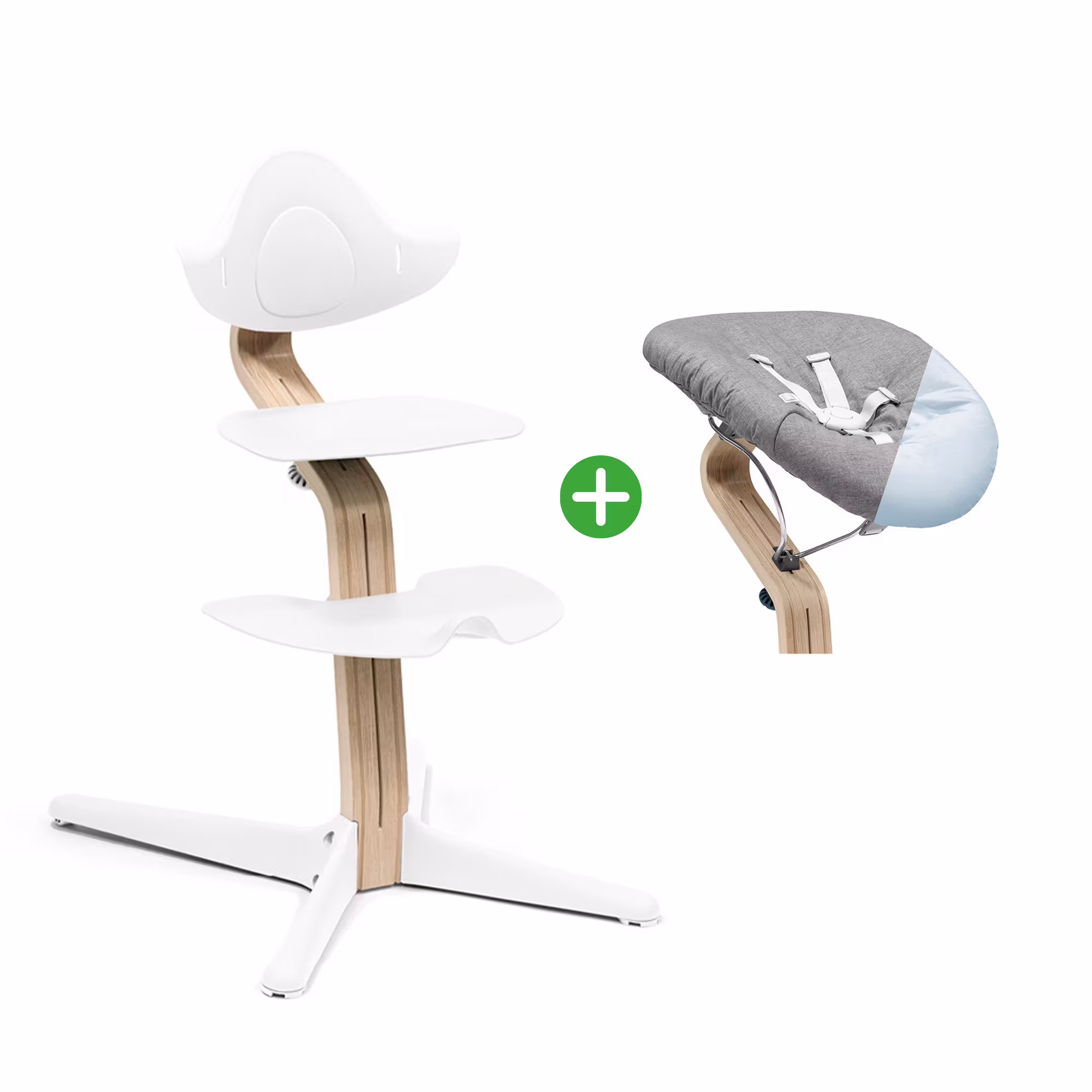 Set Nomi® Hochstuhl Buche White mit Newborn Set White Grey/Pink - Jamouz