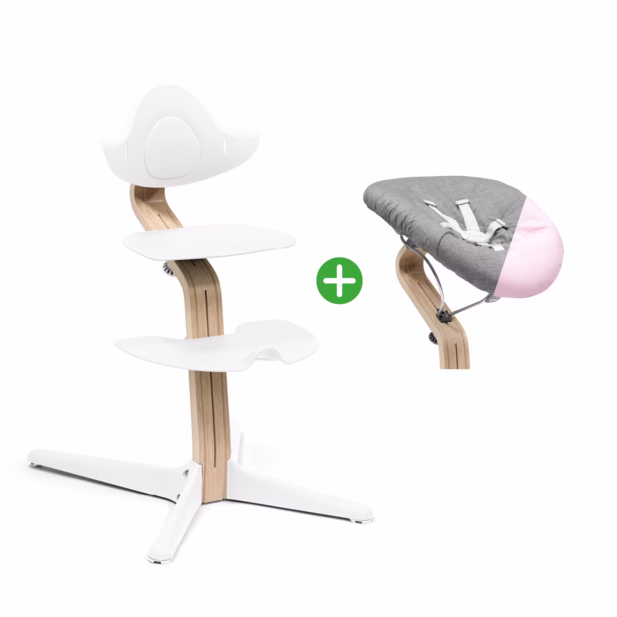 Set Nomi® Hochstuhl Buche White mit Newborn Set White Grey/Pink - Jamouz