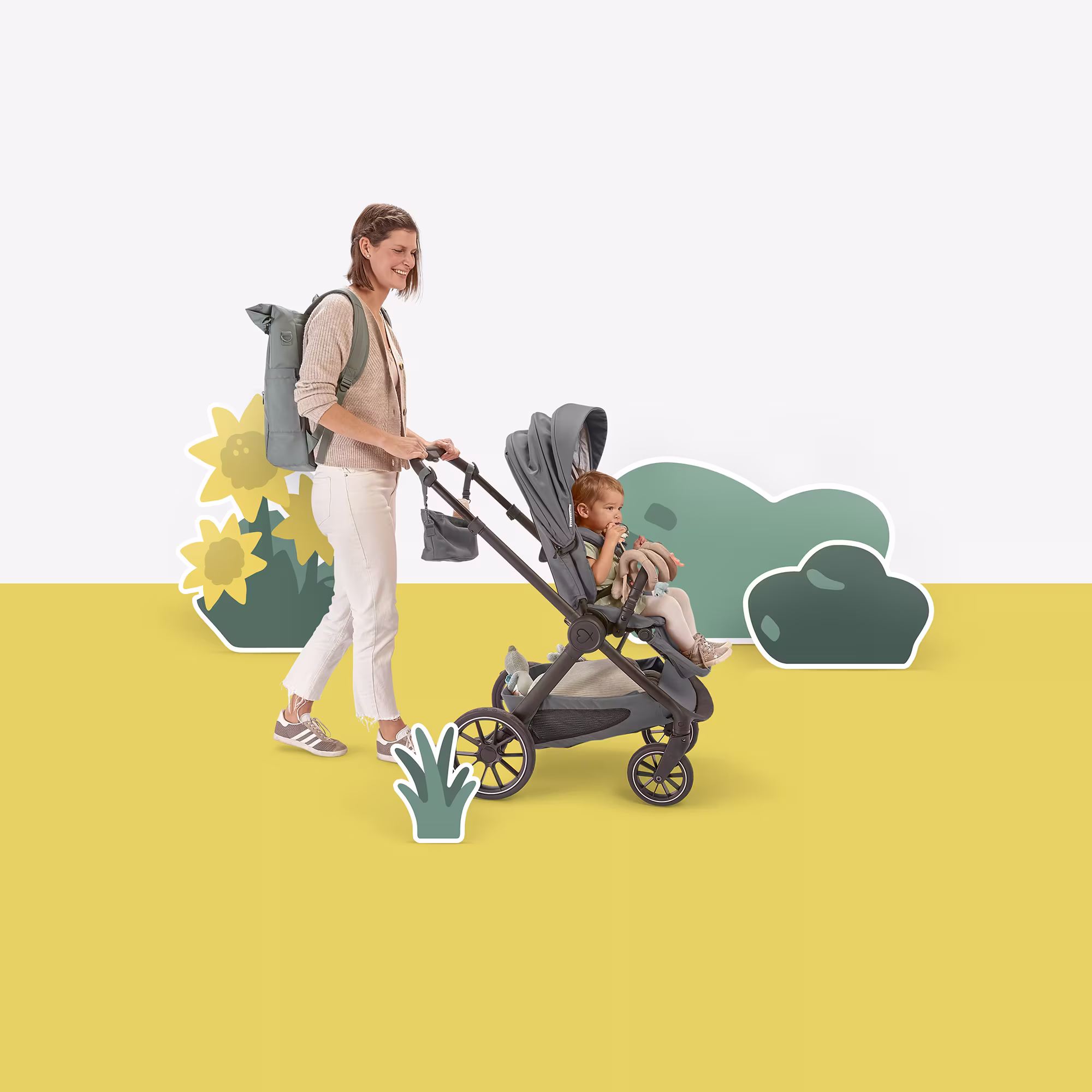 Set ELSA & EMIL Kinderwagen Krokodilgrün mit Organizer - Jamouz