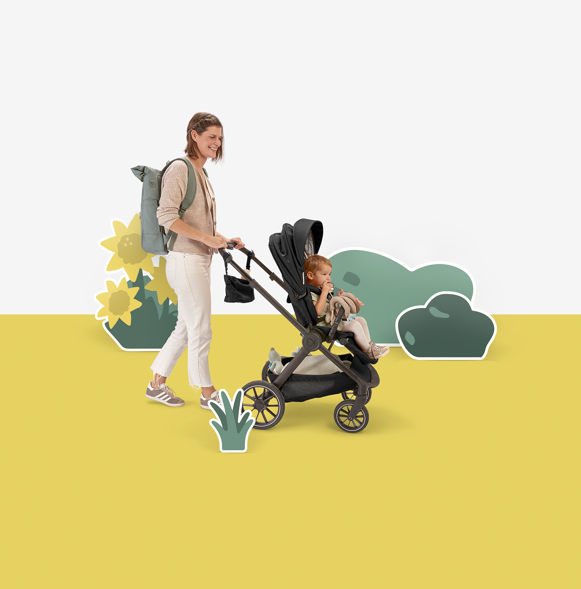 Set ELSA & EMIL Kinderwagen Krokodilgrün mit Organizer - Jamouz