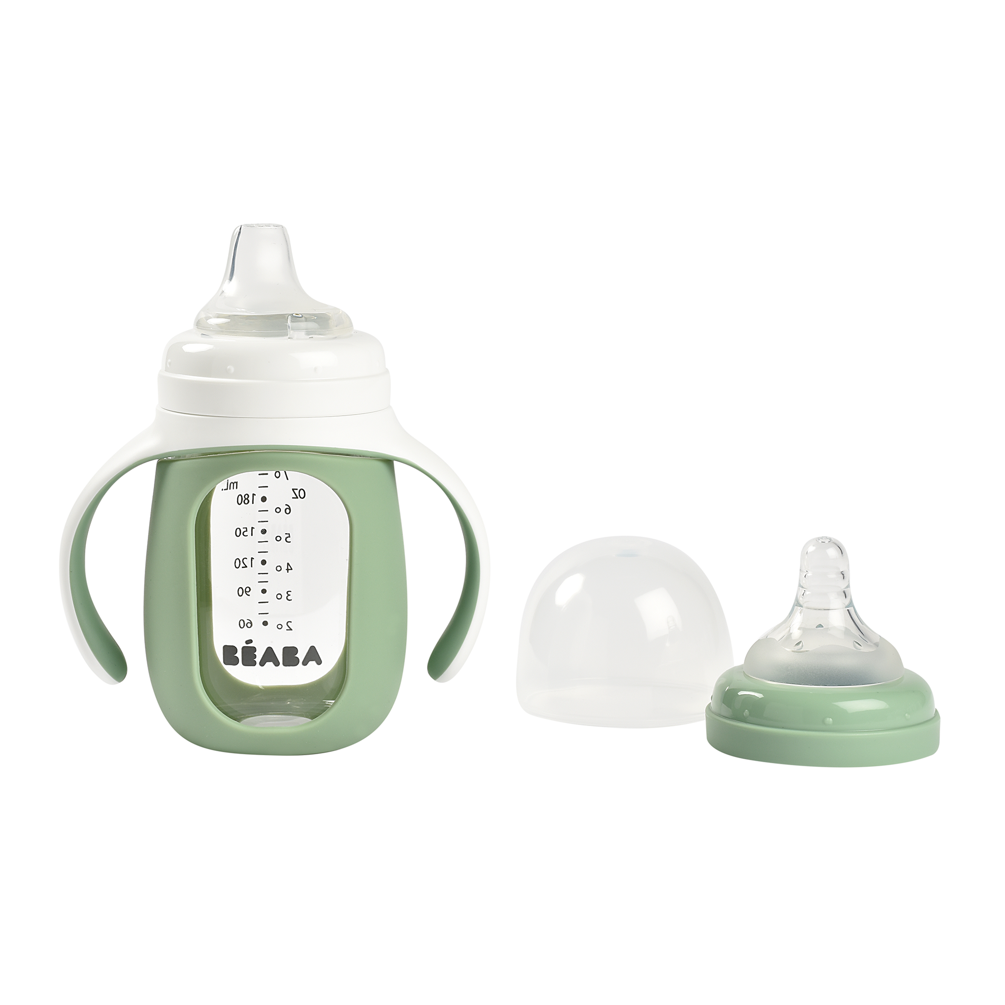 2-in-1 Glas-Trinklernflasche 210ml Salbeigrün - Jamouz
