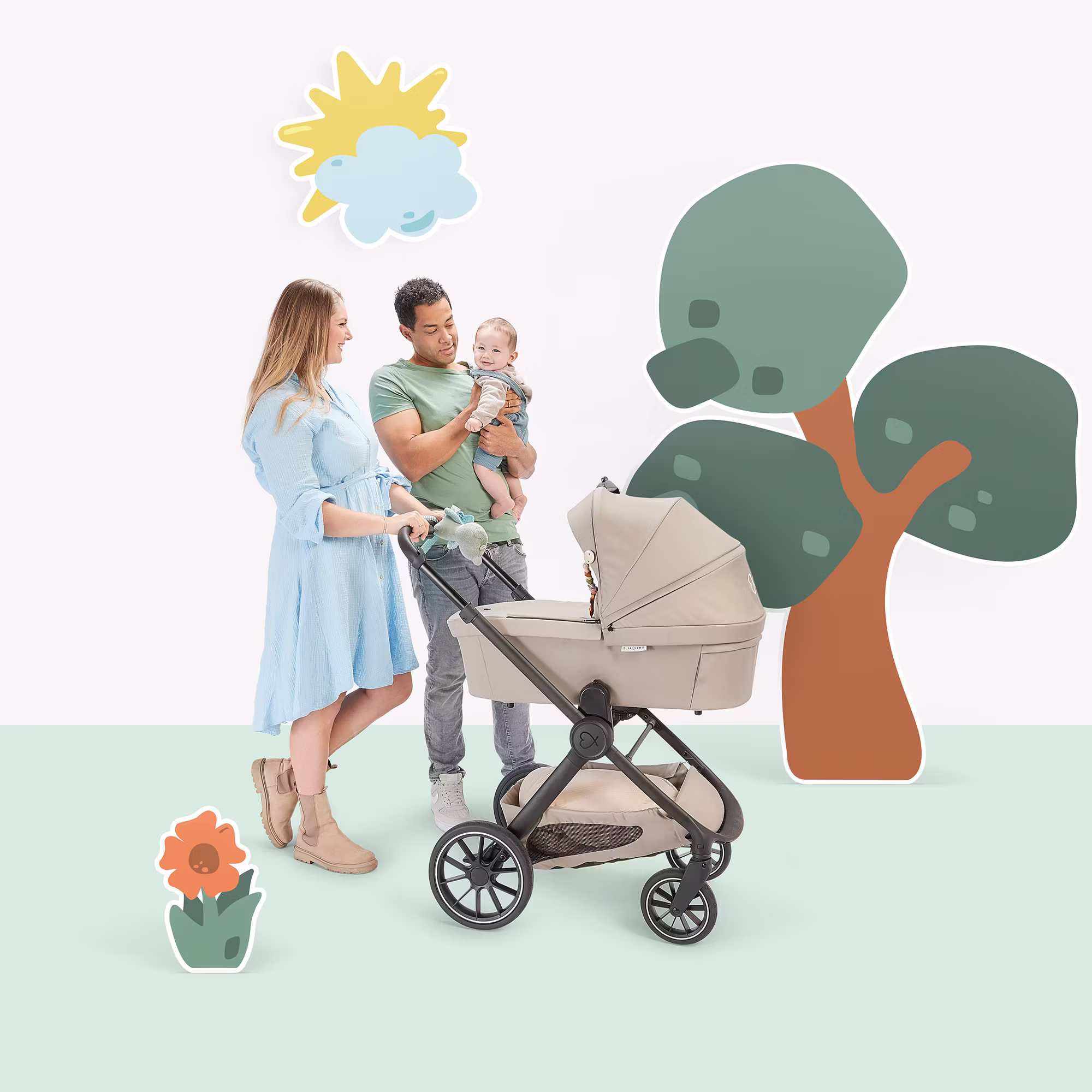 Set ELSA & EMIL Kinderwagen Krokodilgrün mit Organizer - Jamouz