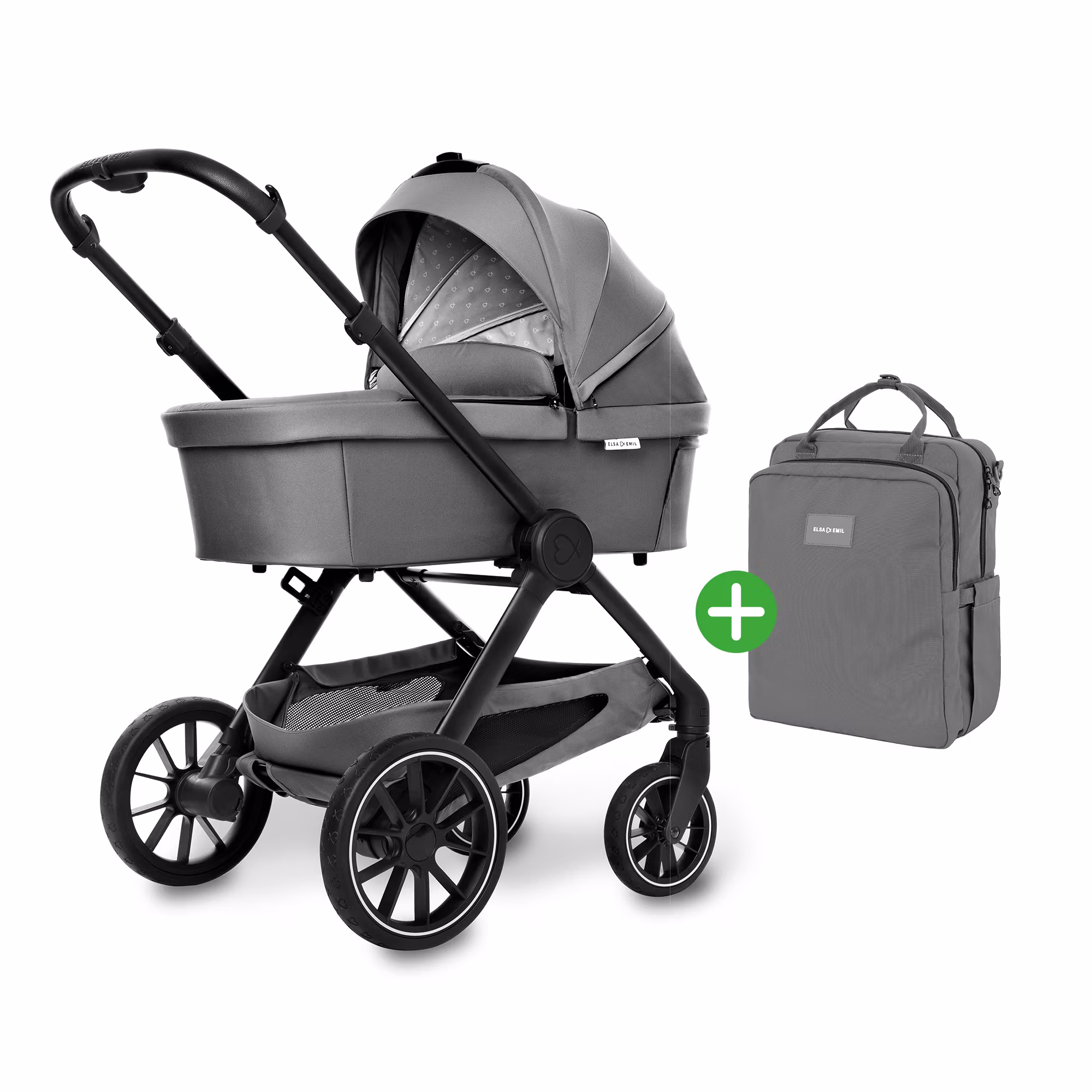 Set ELSA & EMIL Kinderwagen Elefantengrau mit Henkel-Rucksack - Jamouz
