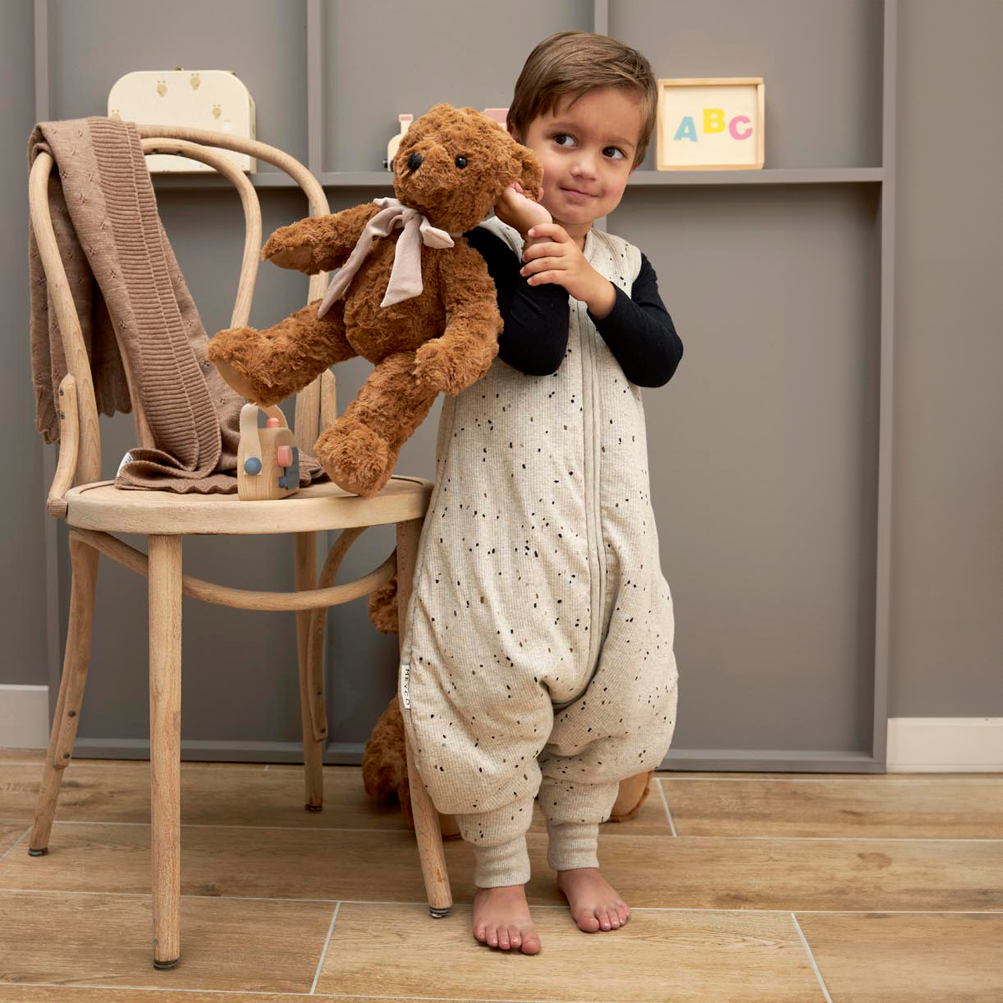 Schlafoverall Jumper Rib Mini Spot Sand Melange 80cm - Jamouz