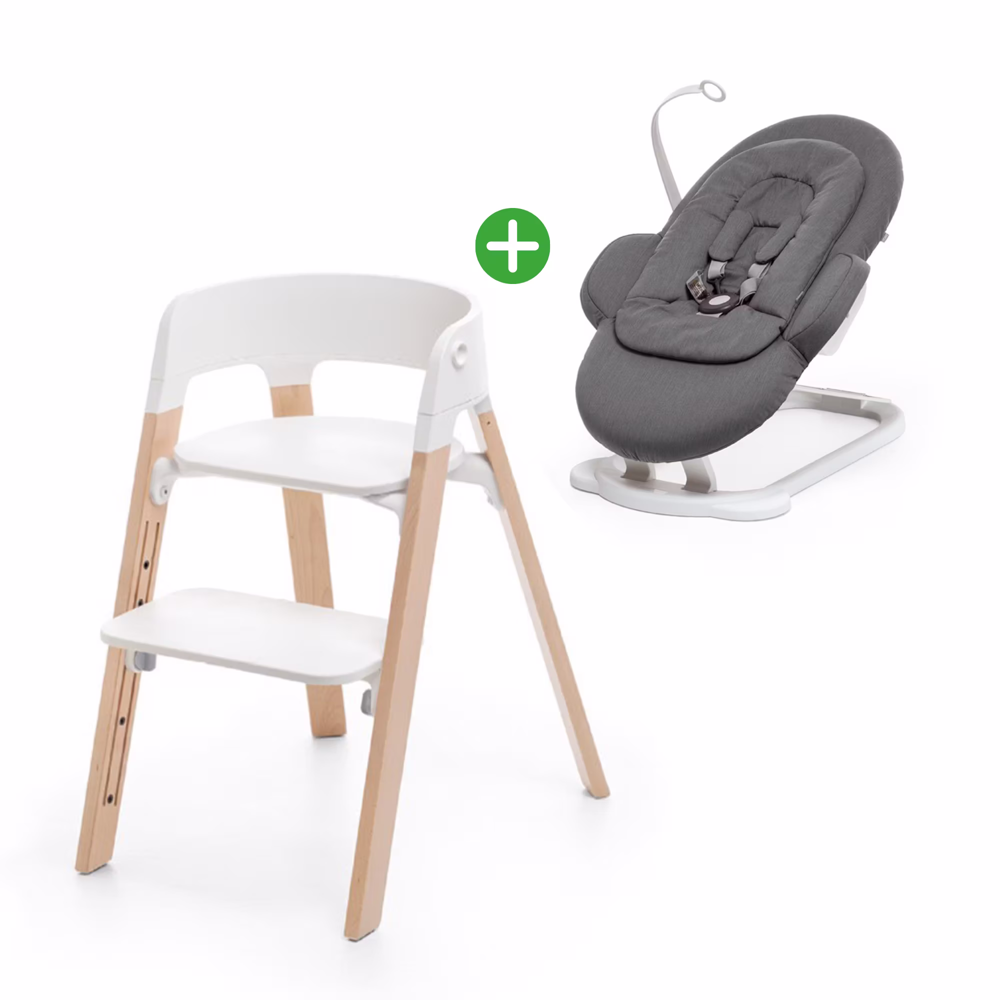 Set Steps™ Chair White Natural mit Steps Bouncer White Deep Grey - Jamouz