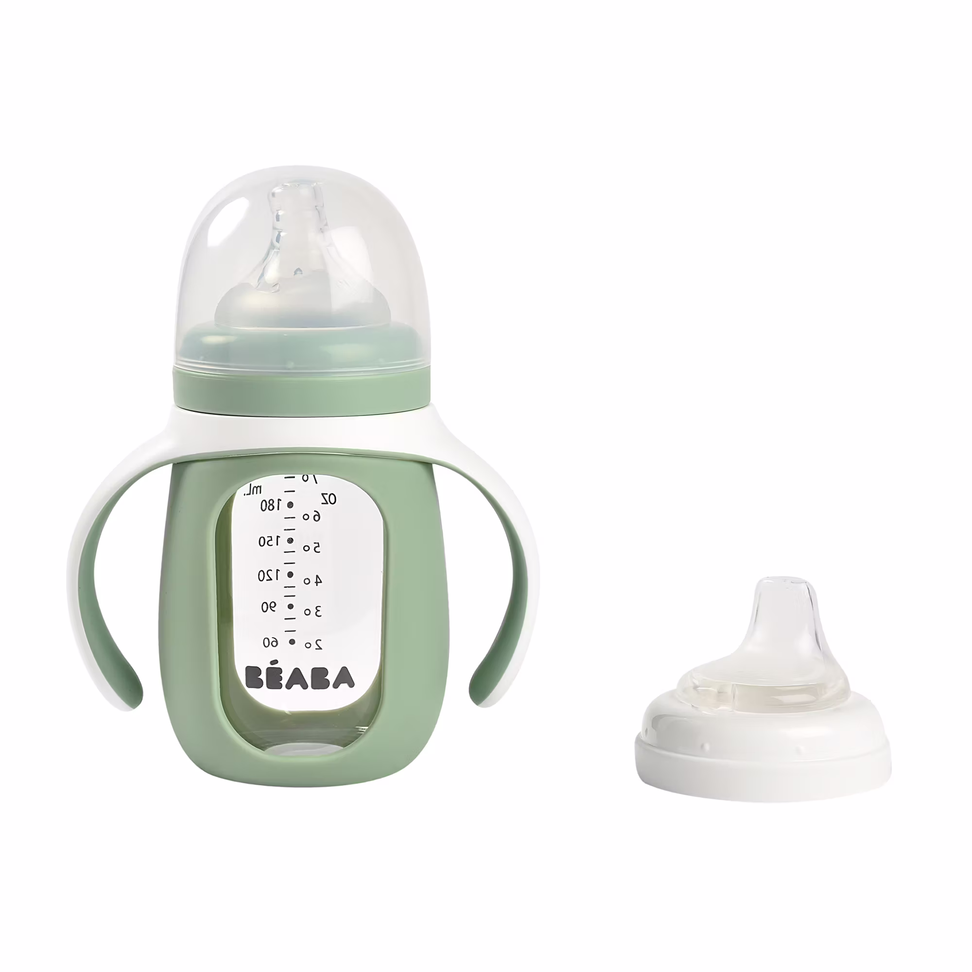 2-in-1 Glas-Trinklernflasche 210ml Salbeigrün - Jamouz