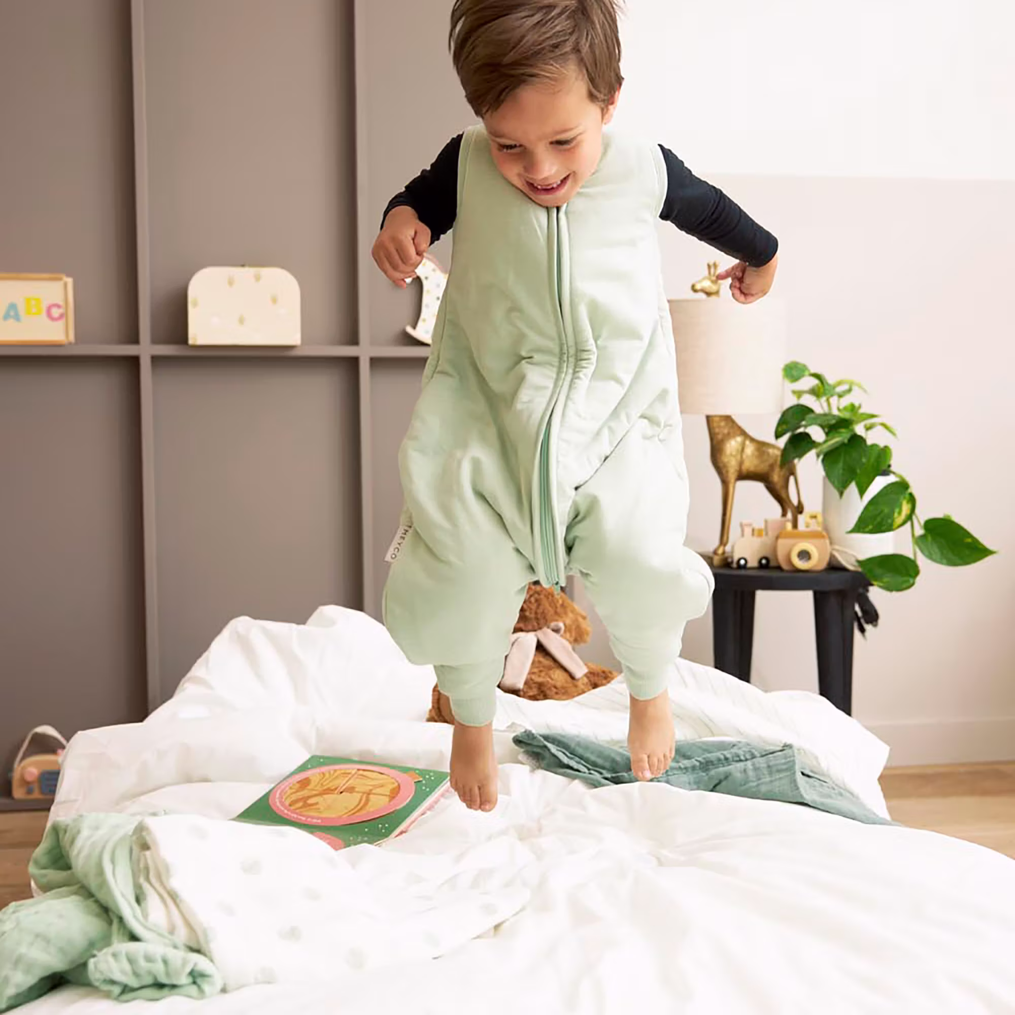 Schlafoverall Slub Greige 92 cm - Jamouz