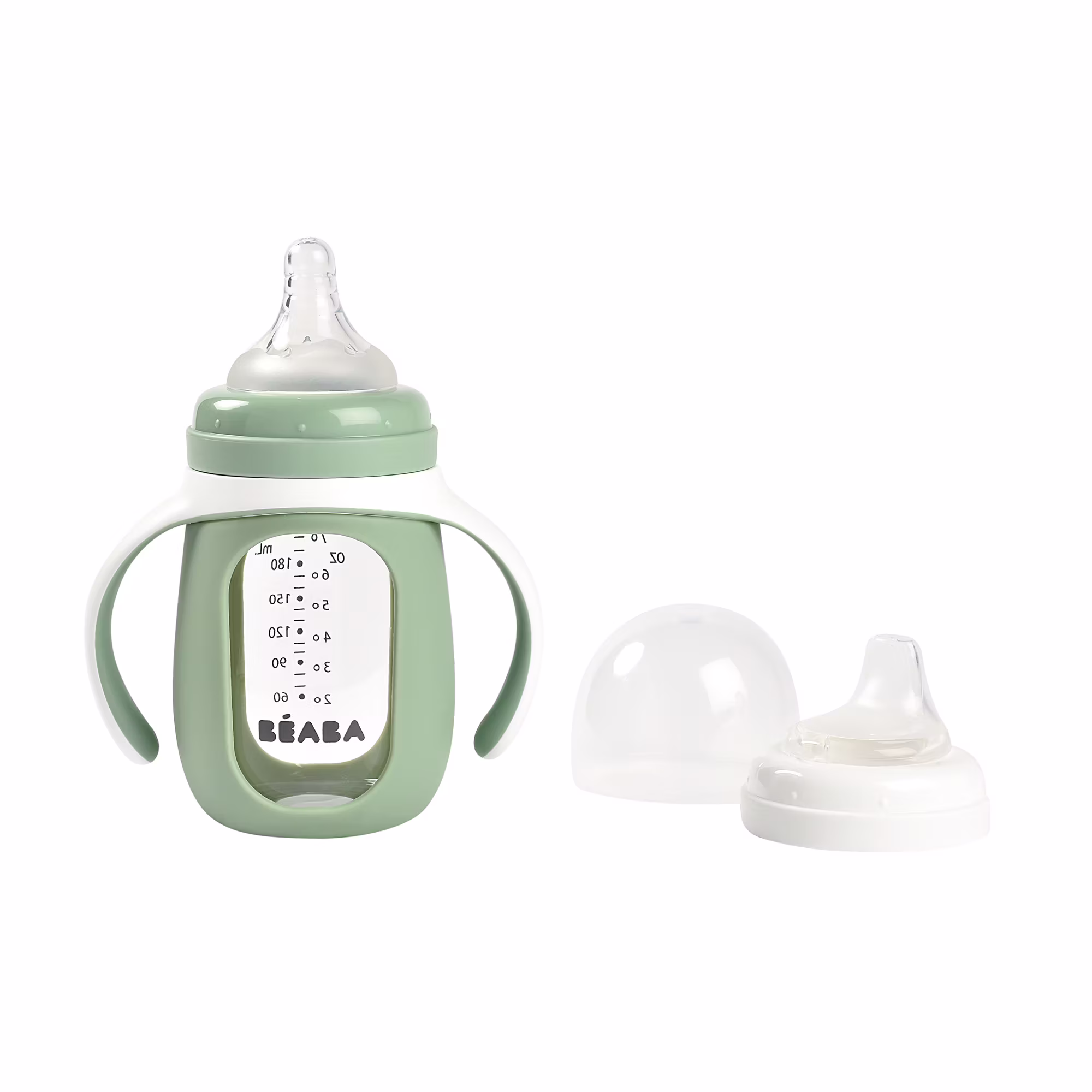 2-in-1 Glas-Trinklernflasche 210ml Salbeigrün - Jamouz