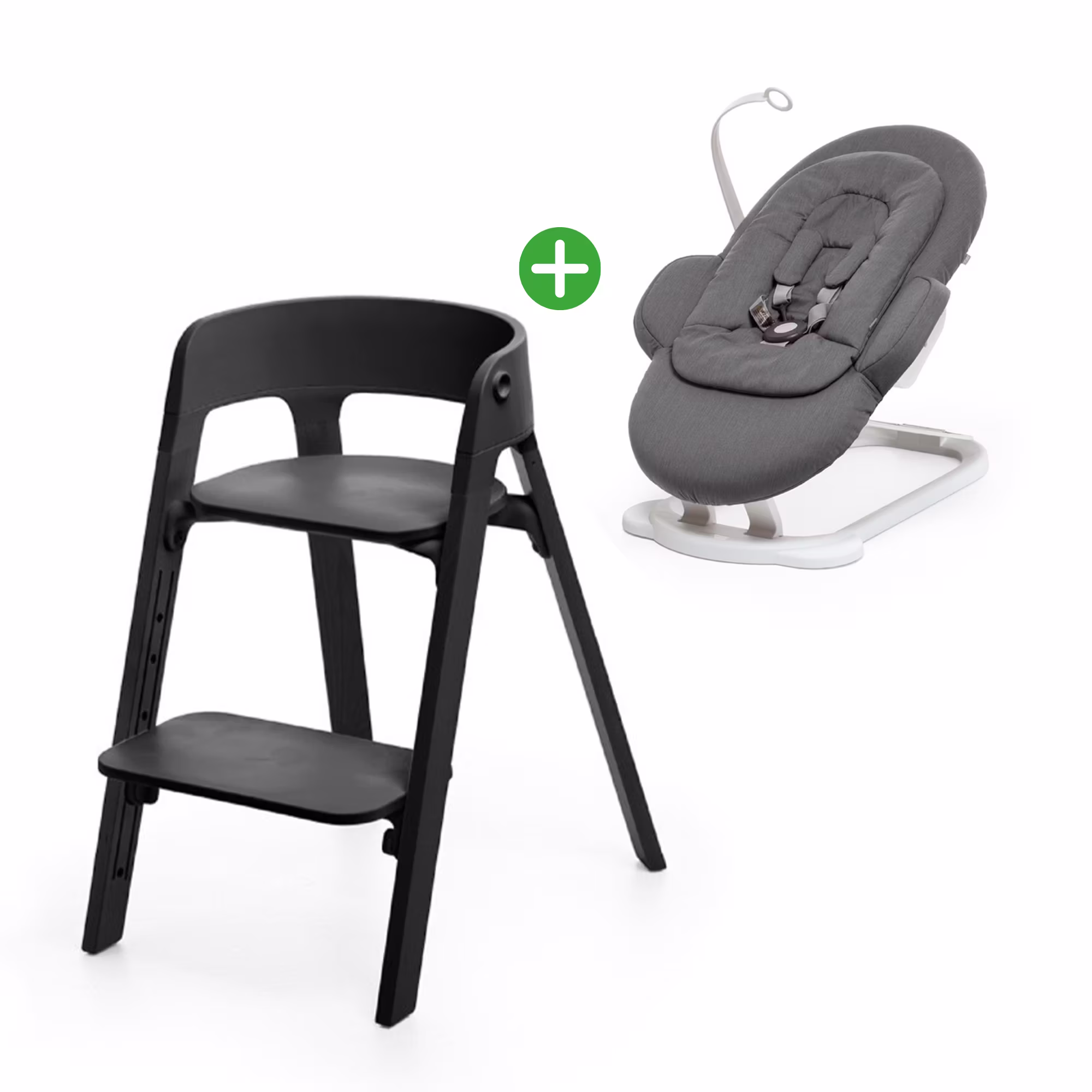 Set Steps™ Chair Black mit Steps Bouncer White Deep Grey - Jamouz