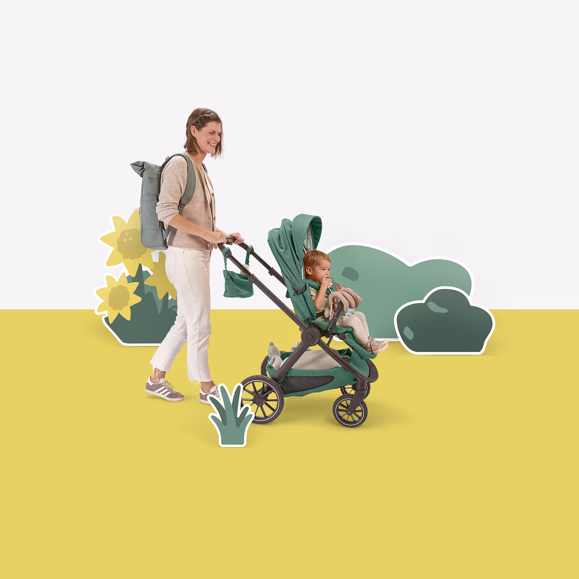 Set ELSA & EMIL Kinderwagen Krokodilgrün mit Organizer - Jamouz