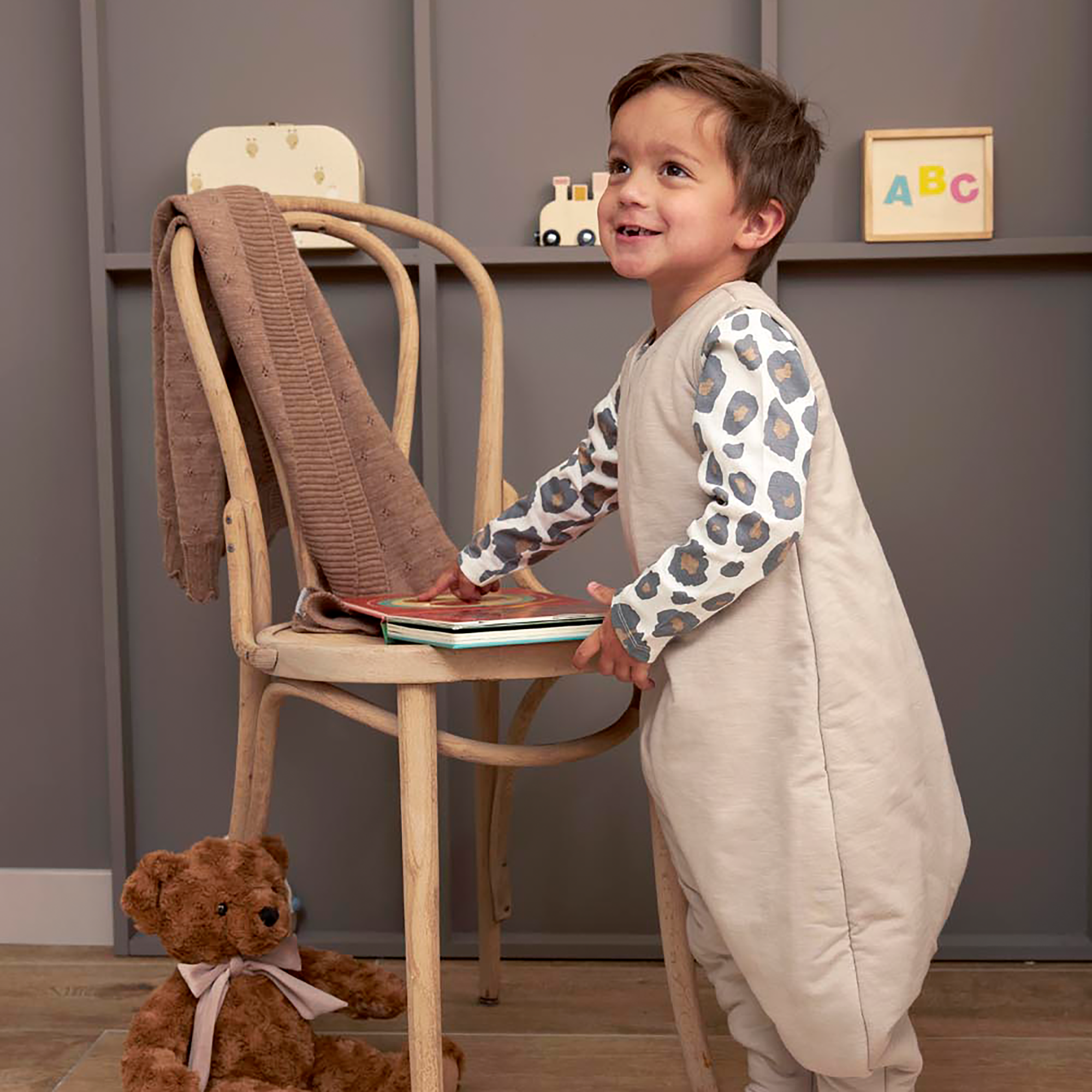 Schlafoverall Slub Greige 92 cm - Jamouz