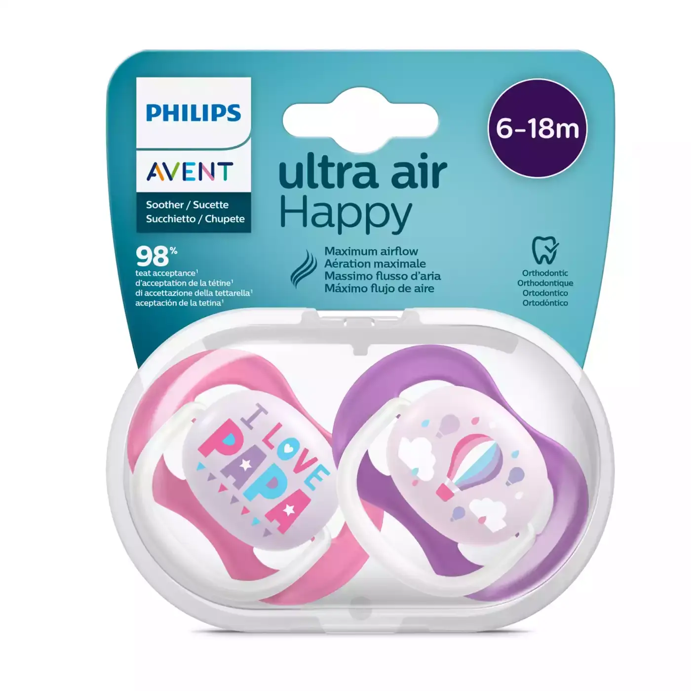 Beruhigungssauger Ultra Air 6-18 Monate Happy Girl - Papa Ballon SCF080/04 - Jamouz