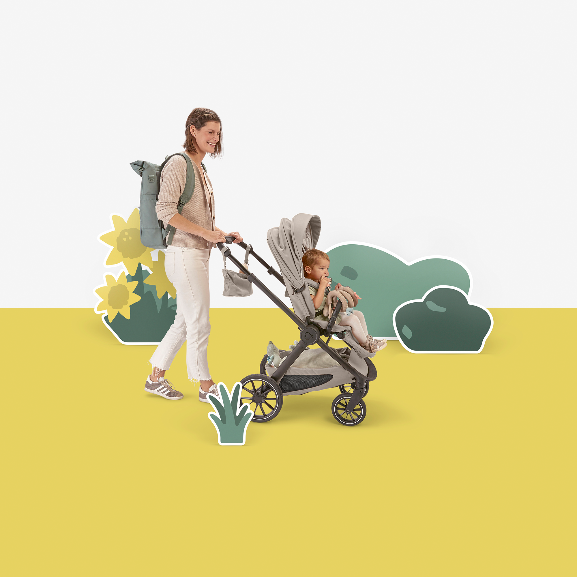 Set ELSA & EMIL Kinderwagen Krokodilgrün mit Organizer - Jamouz