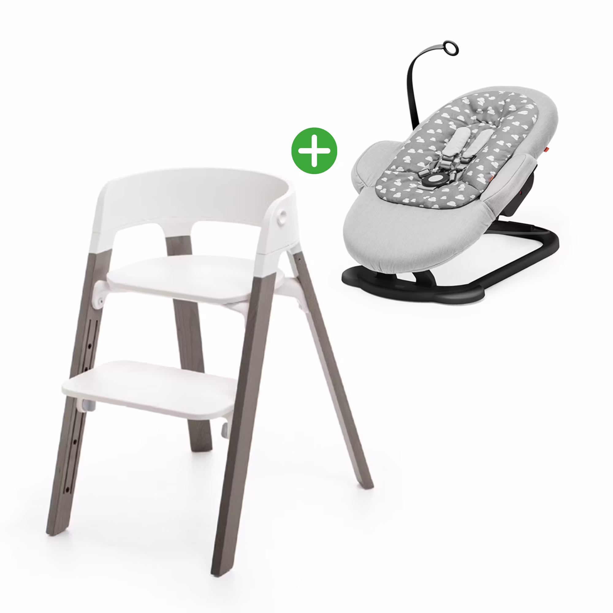 Set Steps™ Chair White Hazy Grey mit Steps Bouncer Grey Clouds - Jamouz
