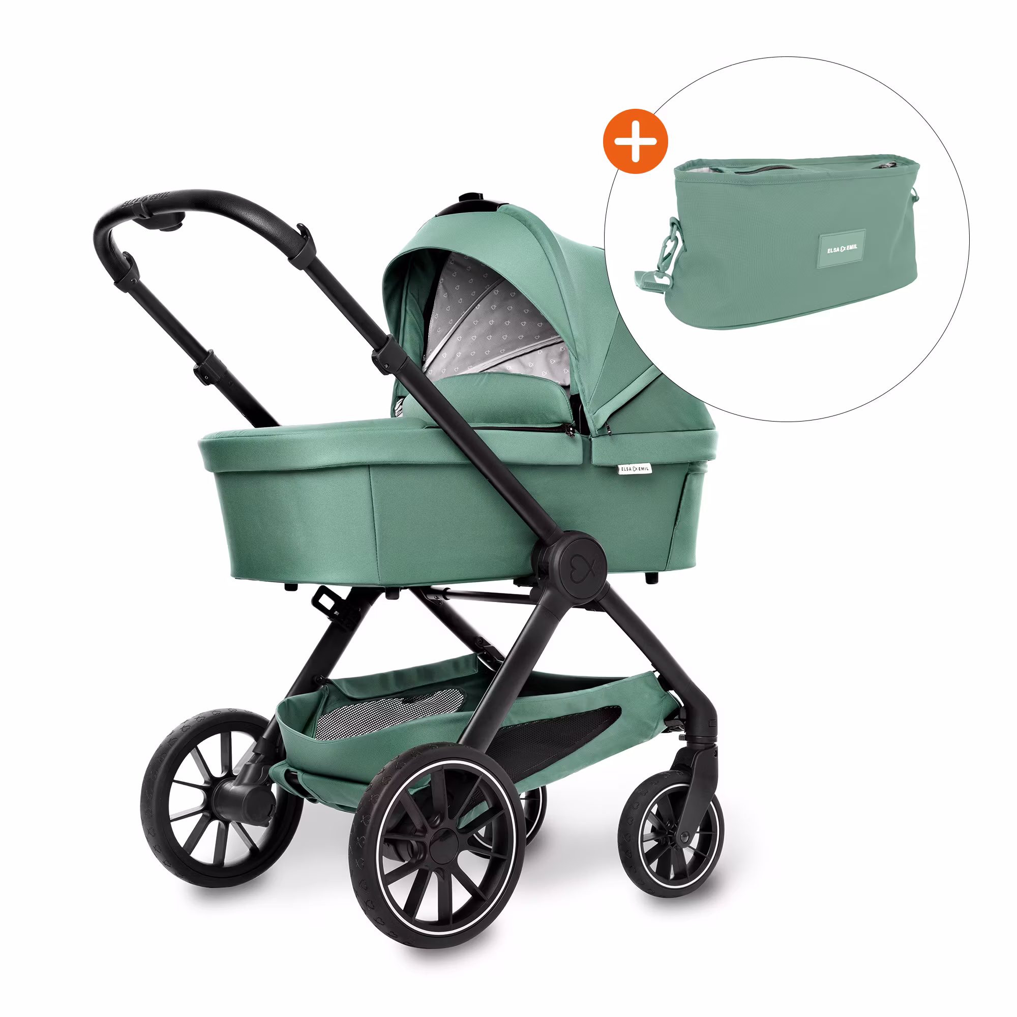 Set ELSA & EMIL Kinderwagen Krokodilgrün mit Organizer - Jamouz
