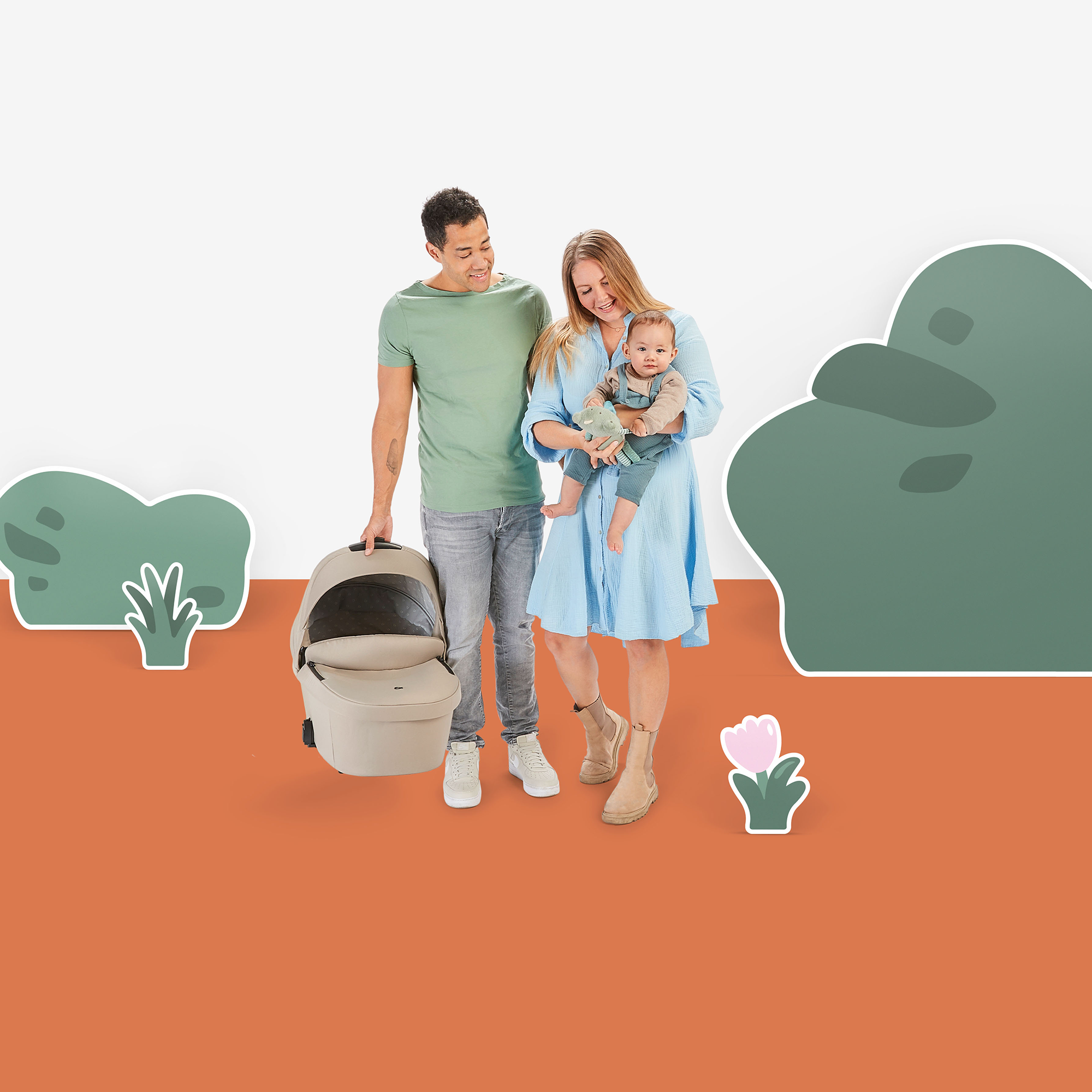 Set ELSA & EMIL Kinderwagen Krokodilgrün mit Organizer - Jamouz