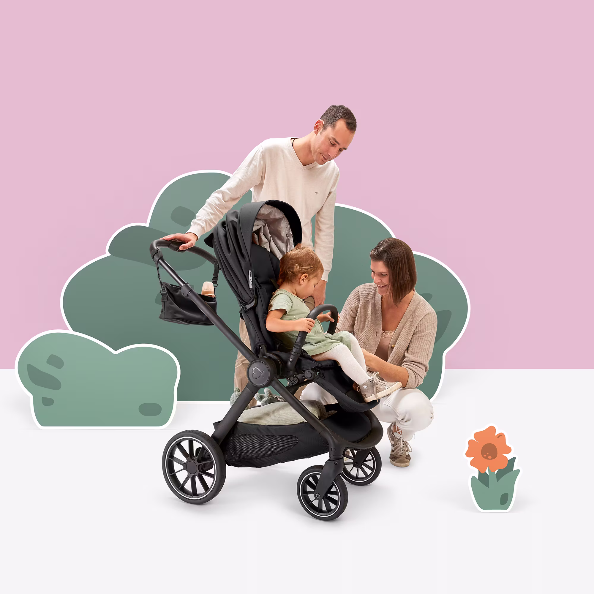 Set ELSA & EMIL Kinderwagen Krokodilgrün mit Organizer - Jamouz