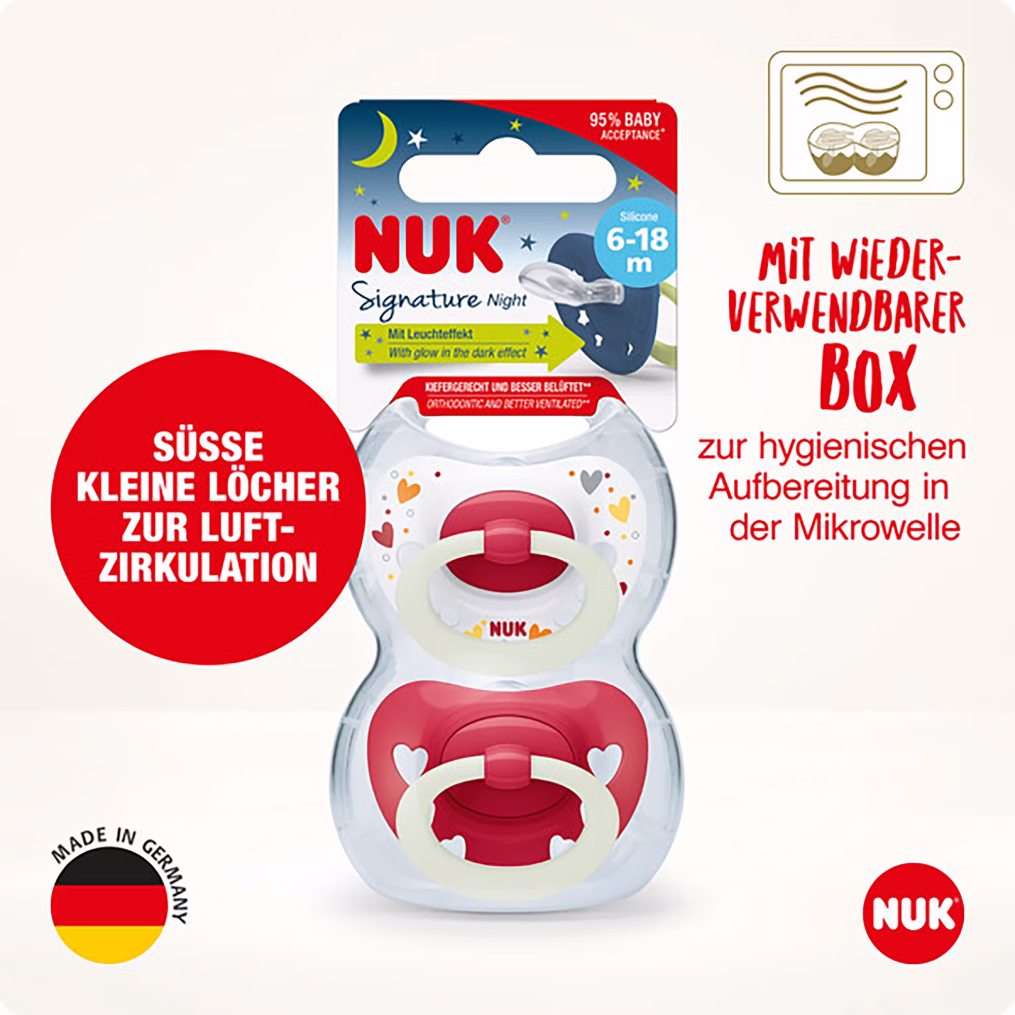 Beruhigungssauger Signature Night 6-18 Monate Herz - Jamouz