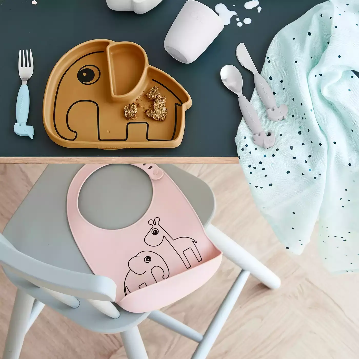 Silikon Lätzchen Deer Friends Blau - Jamouz
