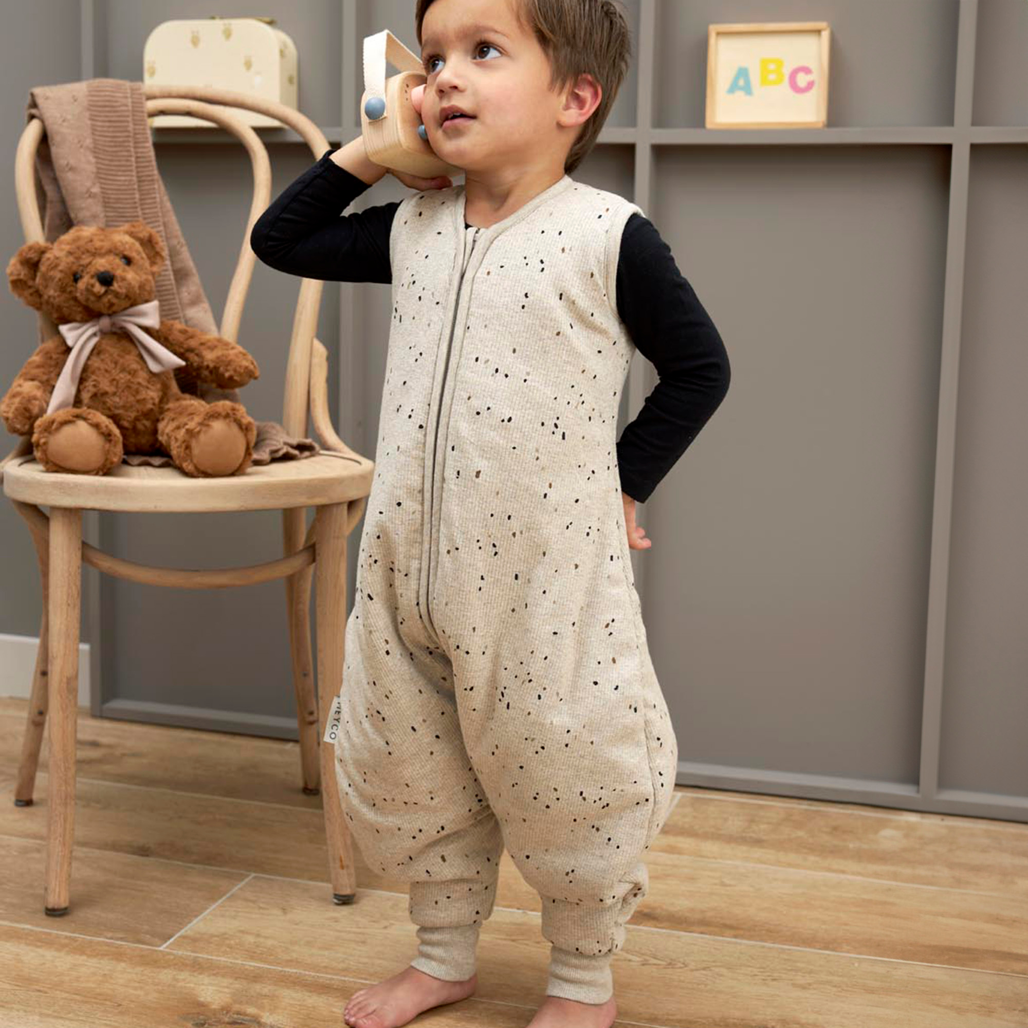 Schlafoverall Jumper Rib Mini Spot Sand Melange 92cm - Jamouz