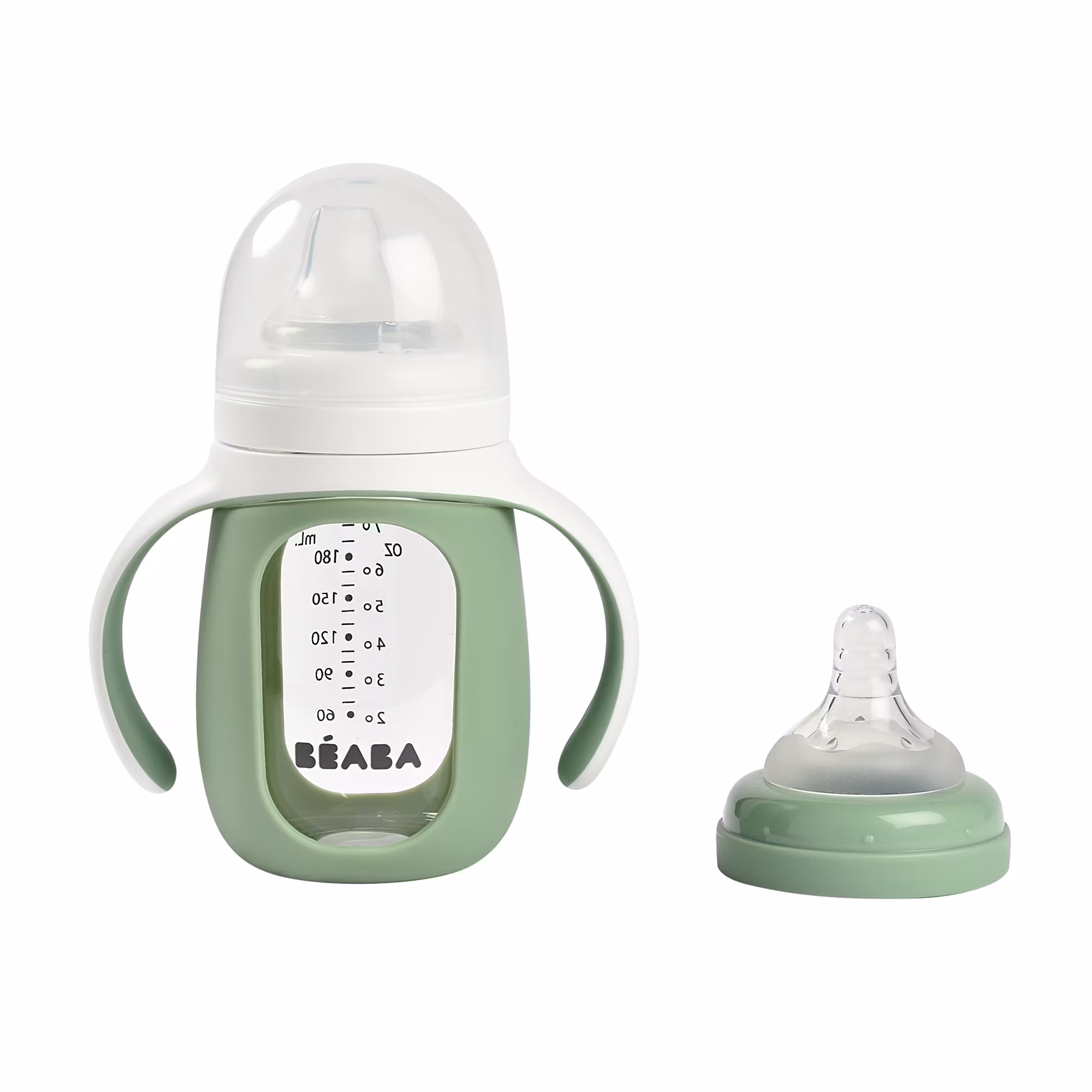2-in-1 Glas-Trinklernflasche 210ml Salbeigrün - Jamouz
