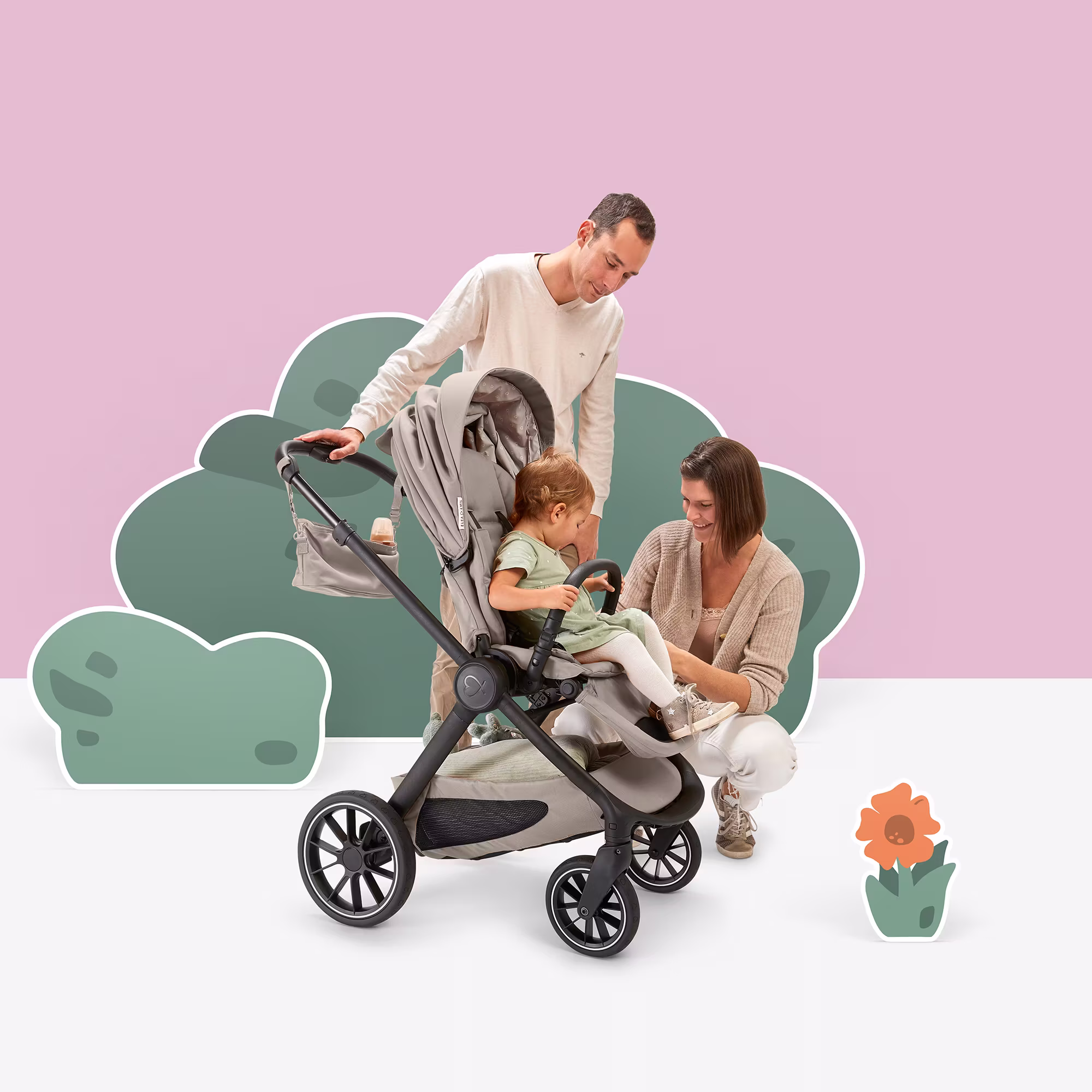 Set ELSA & EMIL Kinderwagen Krokodilgrün mit Organizer - Jamouz