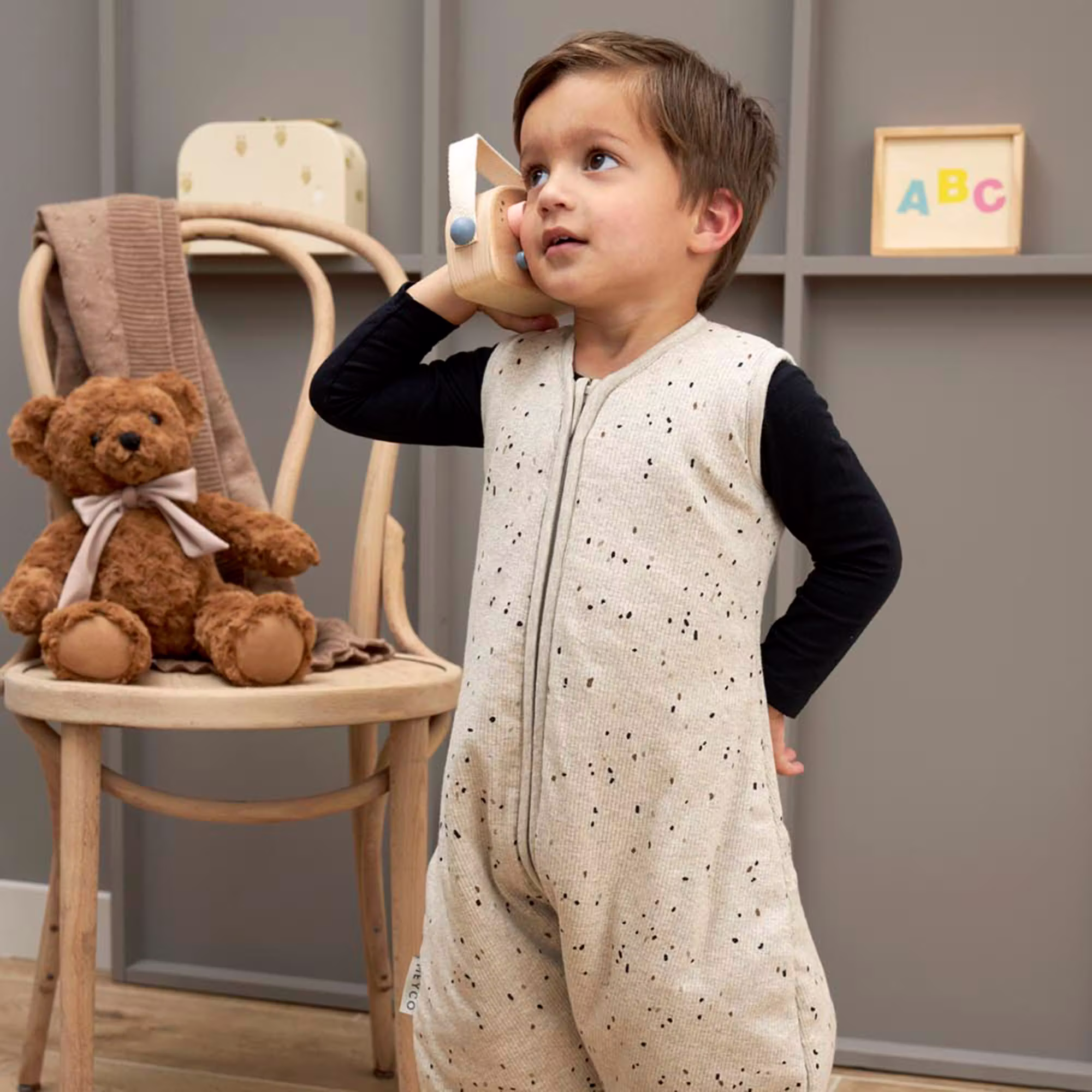 Schlafoverall Jumper Rib Mini Spot Sand Melange 80cm - Jamouz