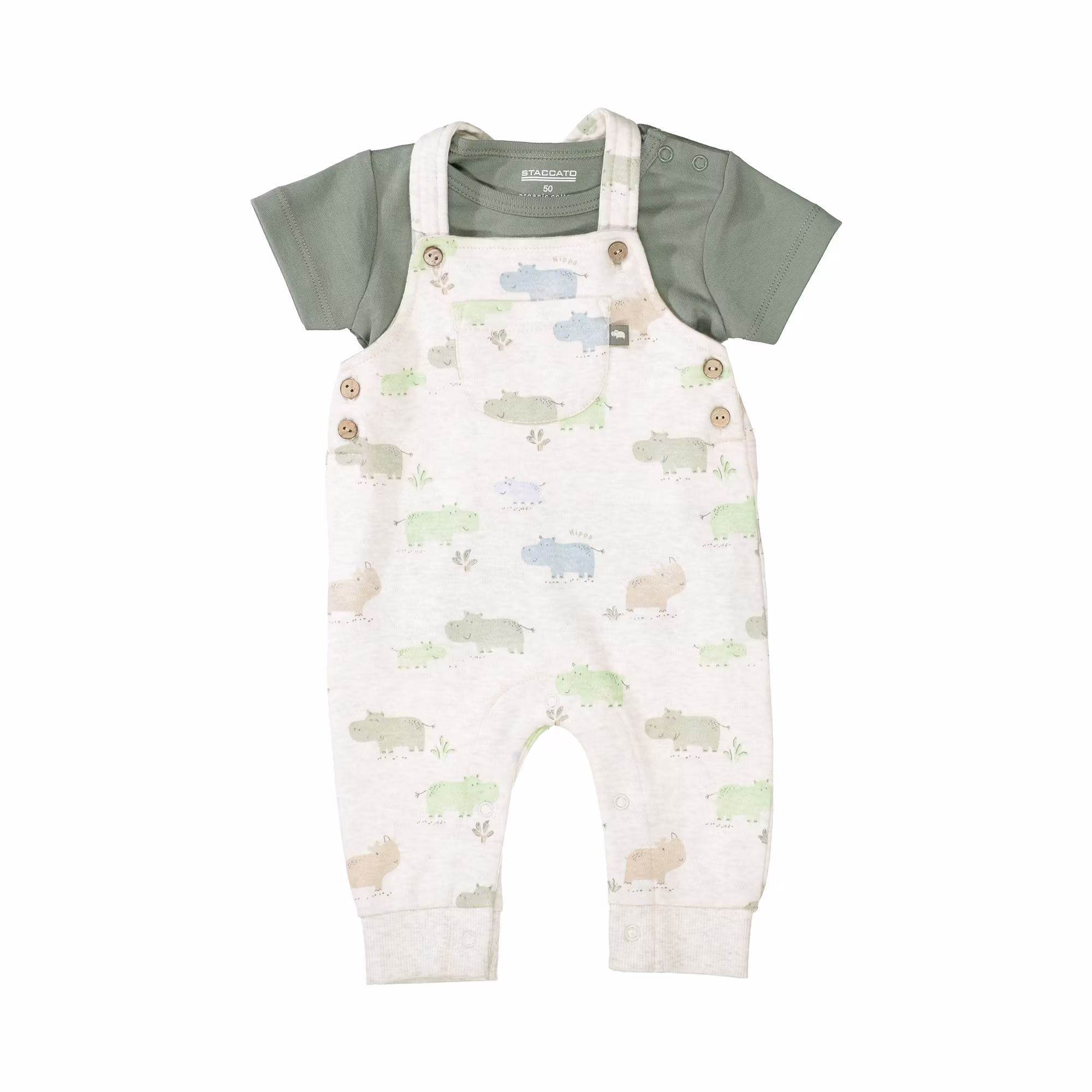 2er-Set Latzhose und T-Shirt Nilpferde - Jamouz