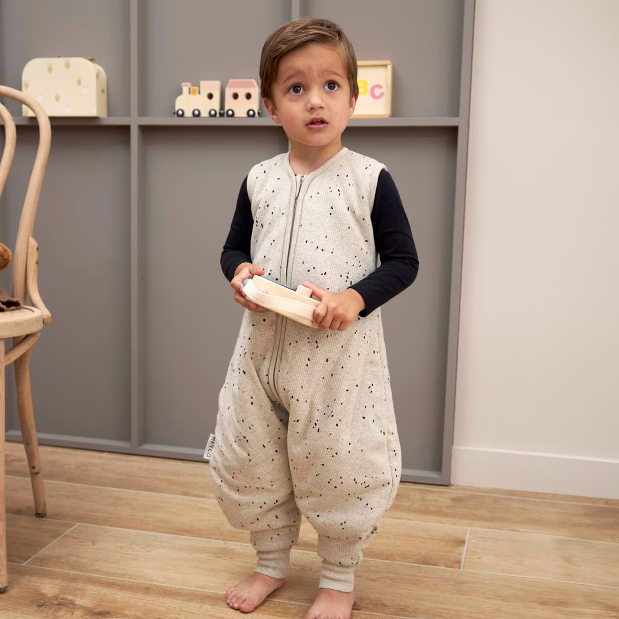 Schlafoverall Jumper Rib Mini Spot Sand Melange 80cm - Jamouz