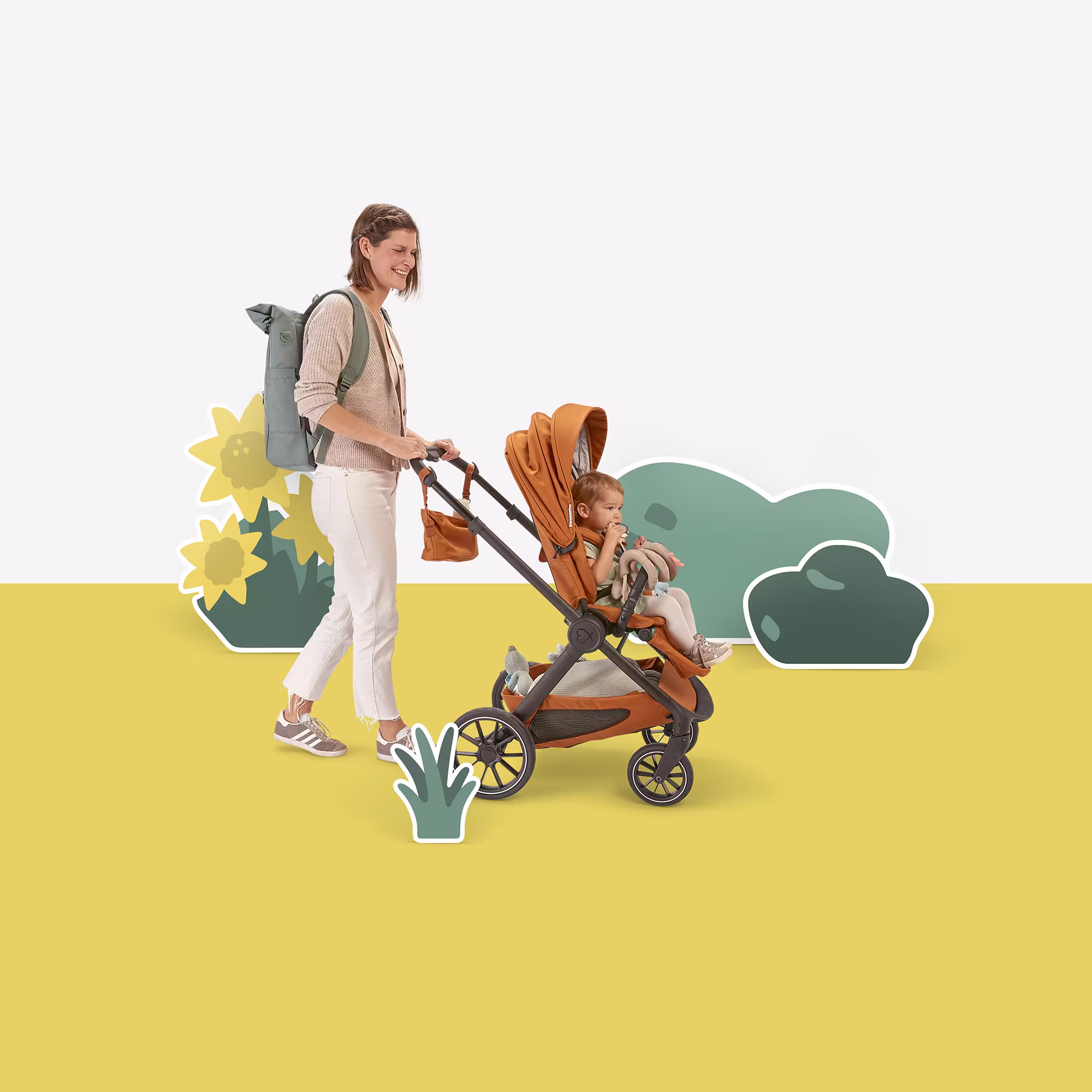 Set ELSA & EMIL Kinderwagen Krokodilgrün mit Organizer - Jamouz