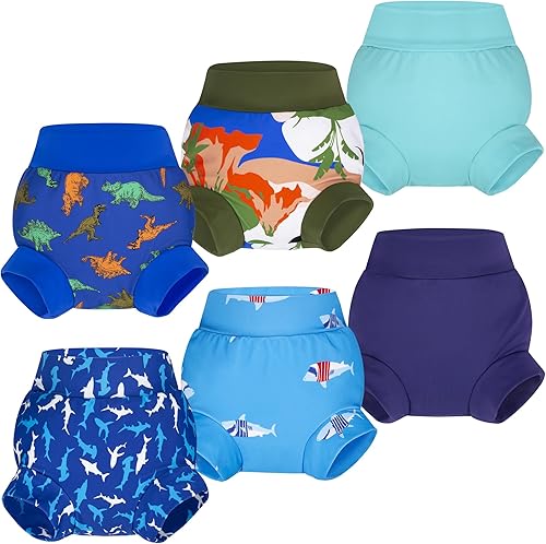 BIG ELEPHANT 6Pcs Baby Swim Diaper, Waterproof Reusable Swimming Diapers for Boys, Soft Breathable Swim Wear - Jamouz