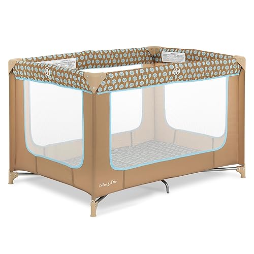Zodiak Portable Playard in Coffee and Blue, Lightweight, Packable and Easy Setup Baby Playard, Breathable Mesh Sides and Soft Fabric - Comes with a Removable Padded Mat - Jamouz