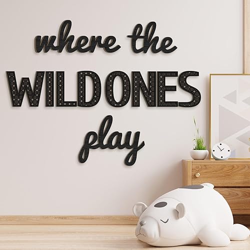 Where the Wild Ones Play Nursery Sign Wooden Playroom Wall Decor Playroom Decoration Word Play Sign for Baby Wall Plaques(23 Inch,Black) - Jamouz