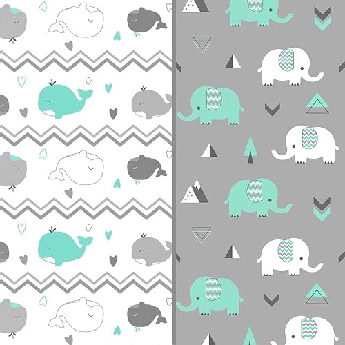 Stretchy Changing Pad Covers for Boys Girls,2 Pack Jersey Knit,Elephant & Whale - Jamouz