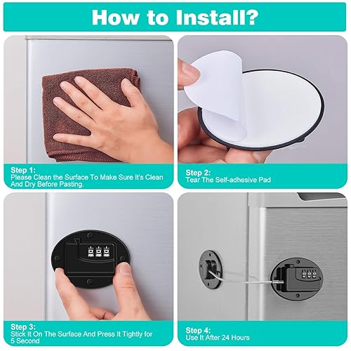 2 Pack Refrigerator Lock - Heavy Duty Combination Fridge Lock, Child Proof Cabinet Locks(Black) - Jamouz